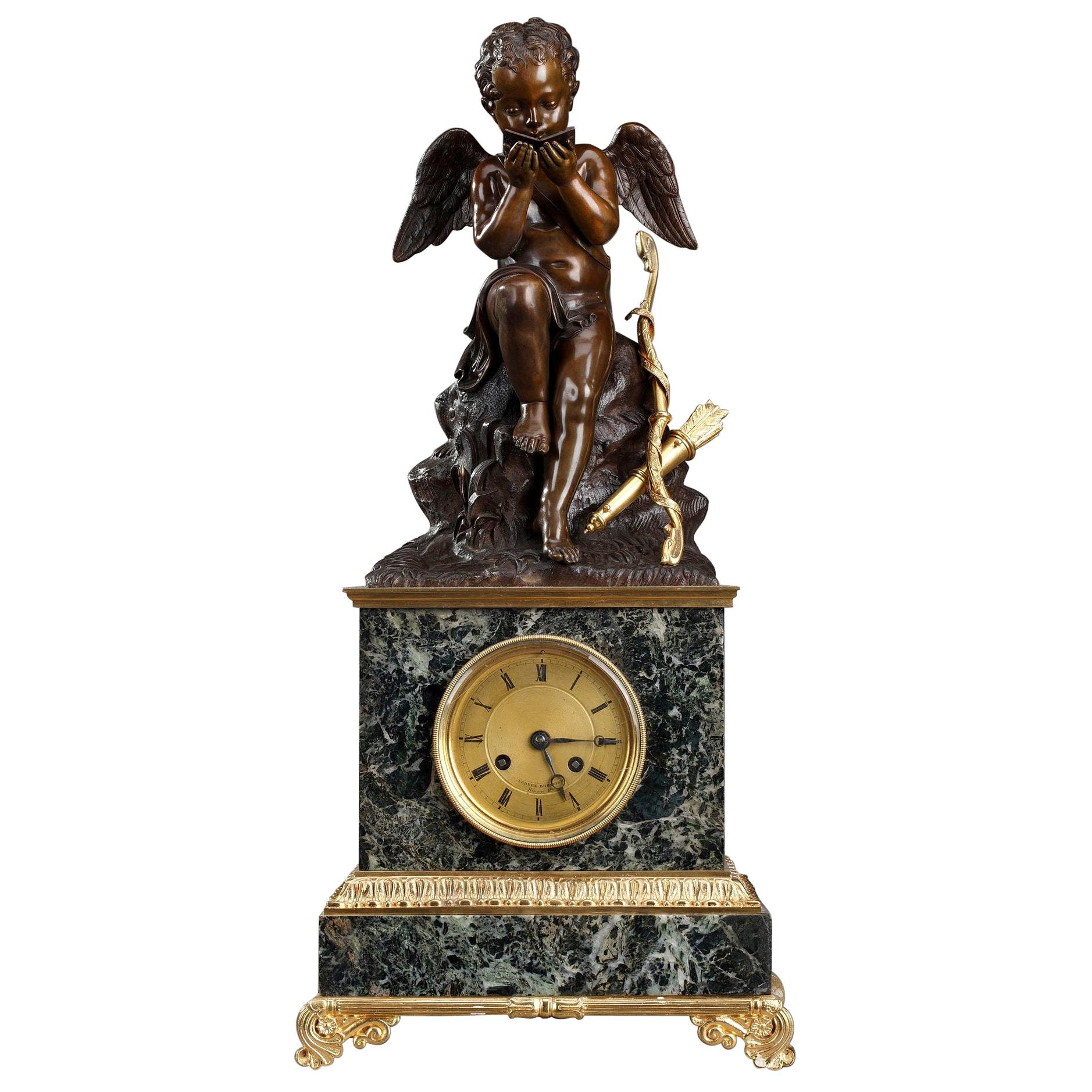 Early 19th Century Marble Clock Cupid Reading by Ledure and Hémon