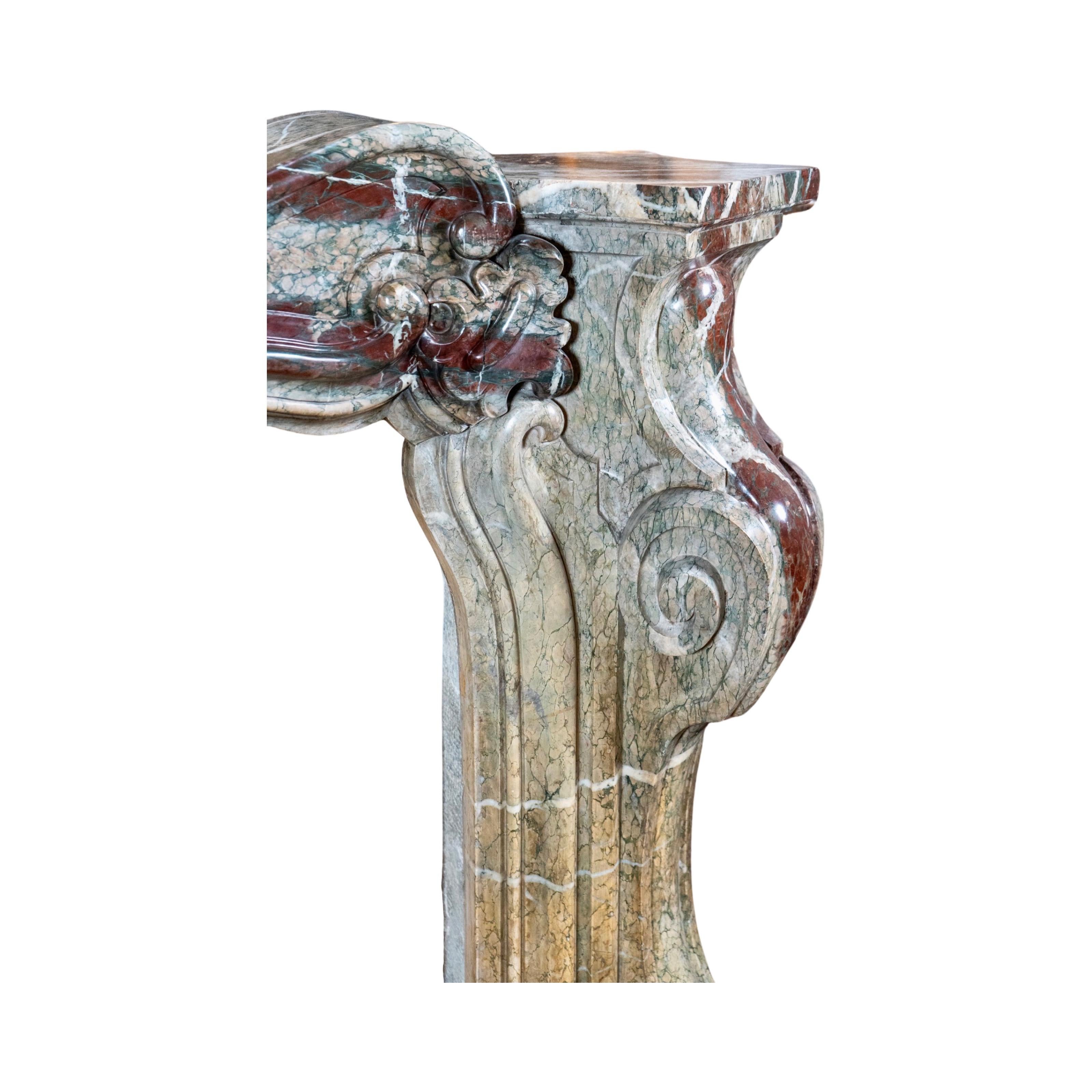 Baroque French Ribboned Campan Marble Mantel For Sale