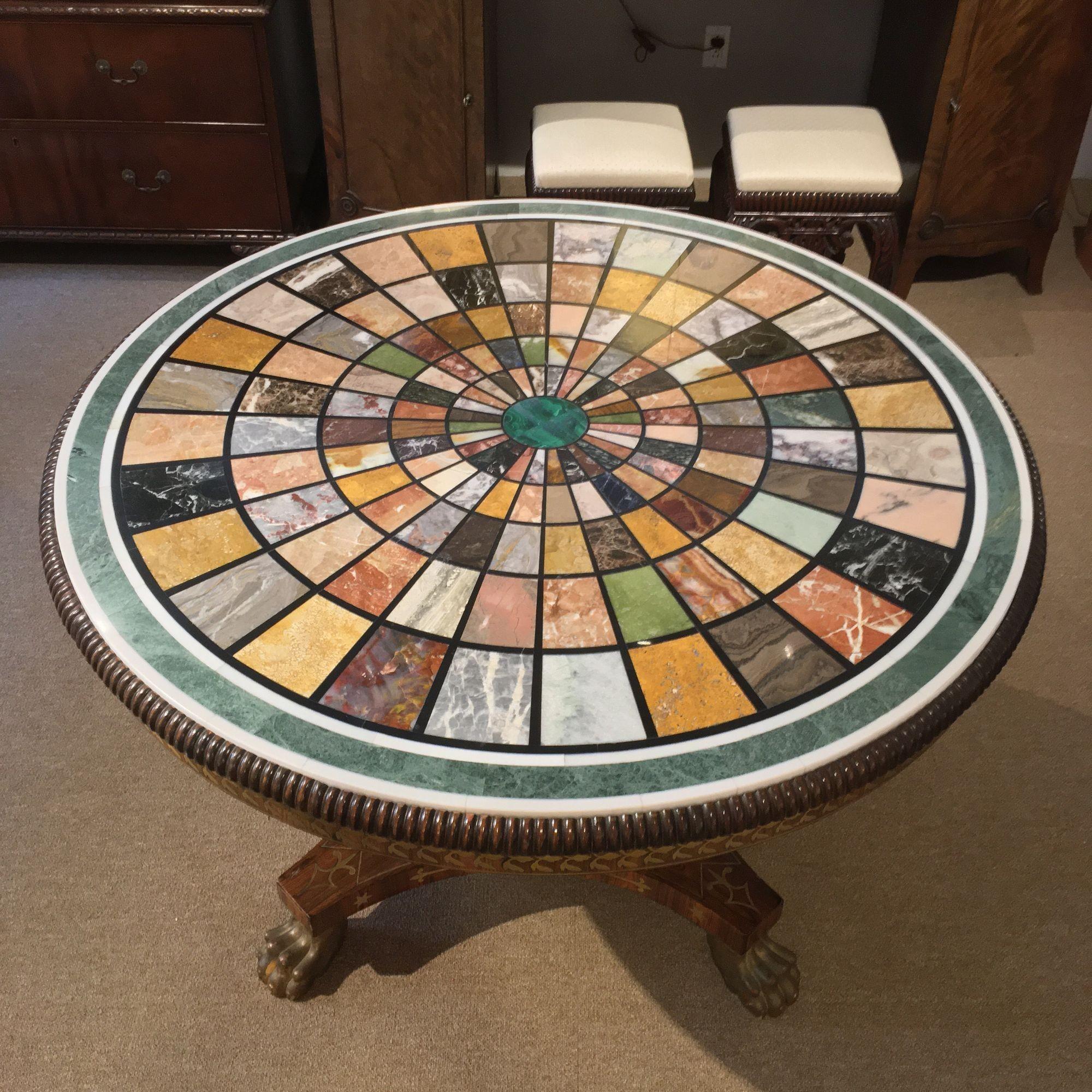Neoclassical Early 19th Century Marble Specimen Table on Brass Inlaid Ebonized Base For Sale