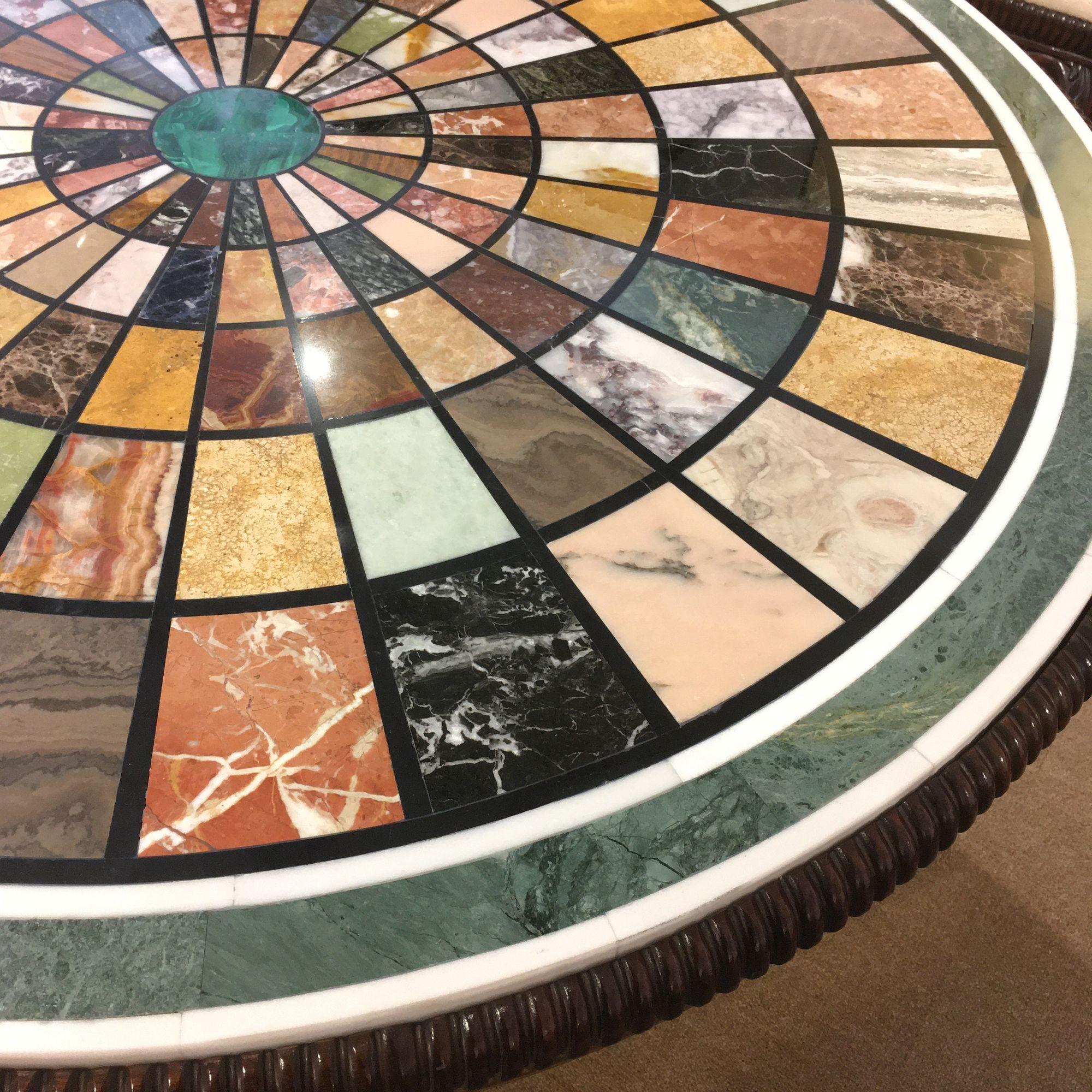 Early 19th Century Marble Specimen Table on Brass Inlaid Ebonized Base In Excellent Condition For Sale In Long Island City, NY