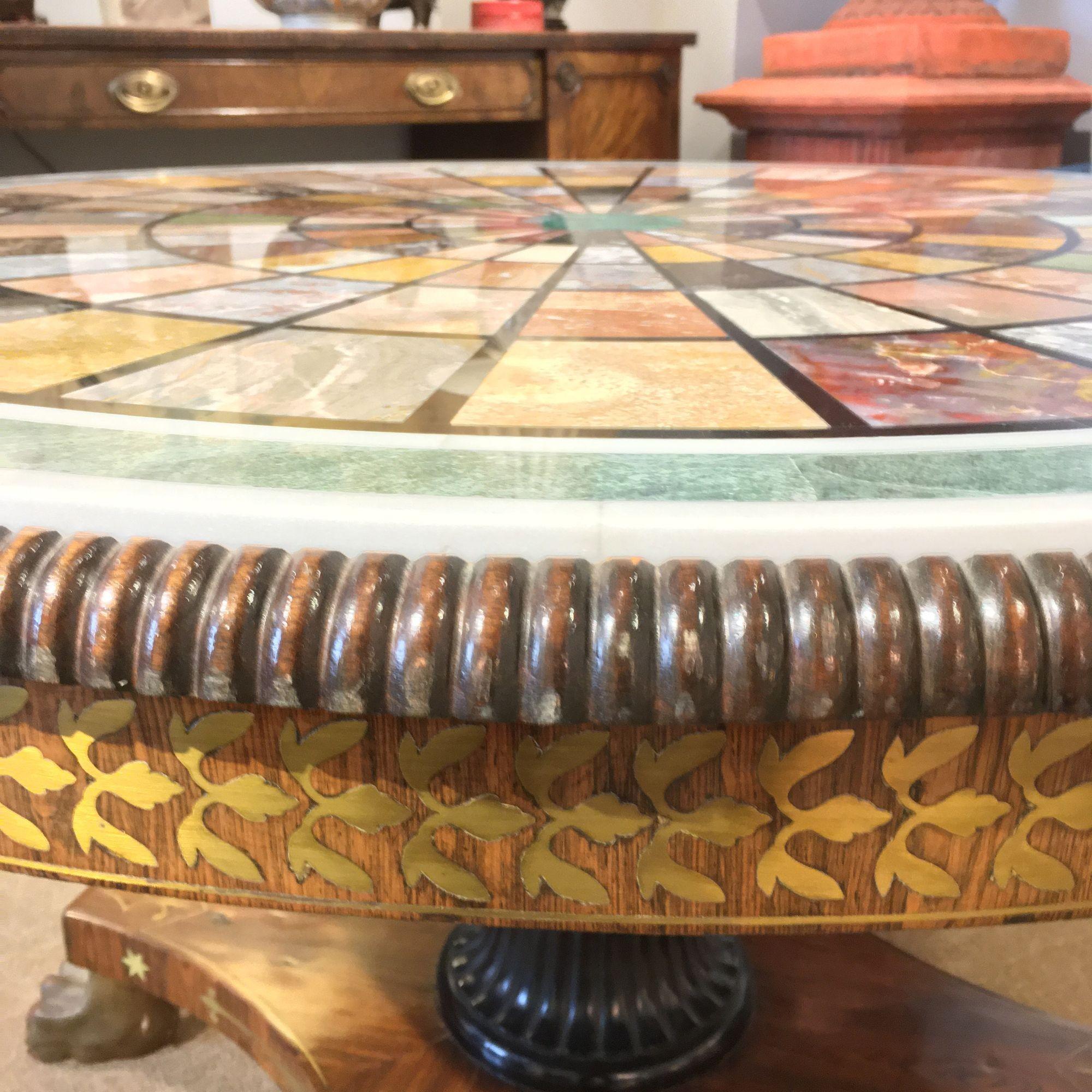 Early 19th Century Marble Specimen Table on Brass Inlaid Ebonized Base For Sale 1
