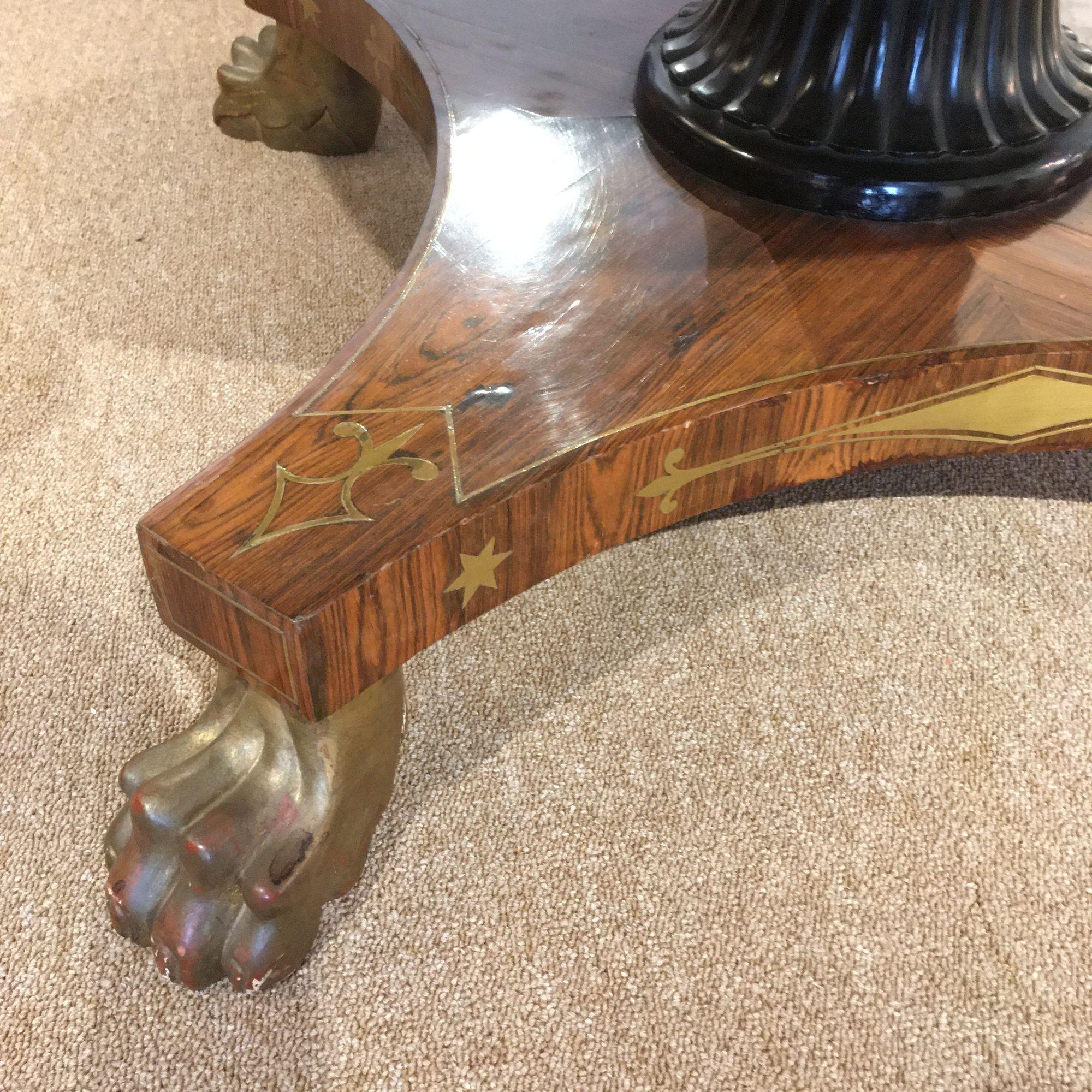 Early 19th Century Marble Specimen Table on Brass Inlaid Ebonized Base For Sale 2