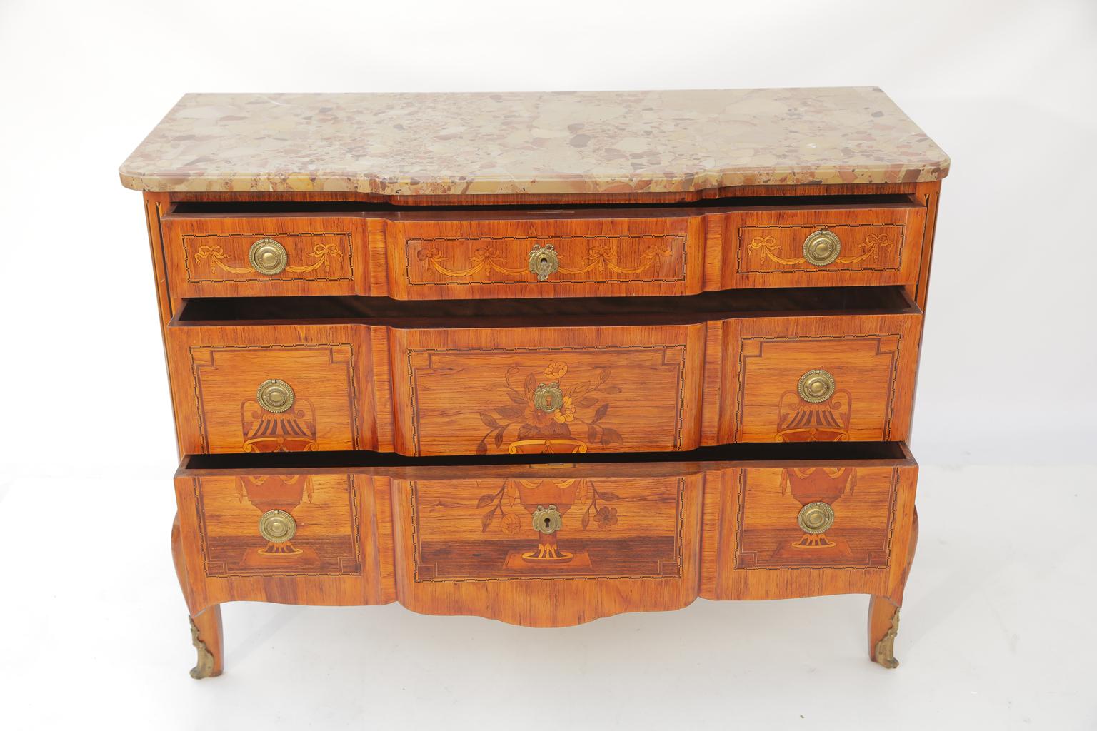Breccia Marble Early 19th Century Marquetry Commode For Sale
