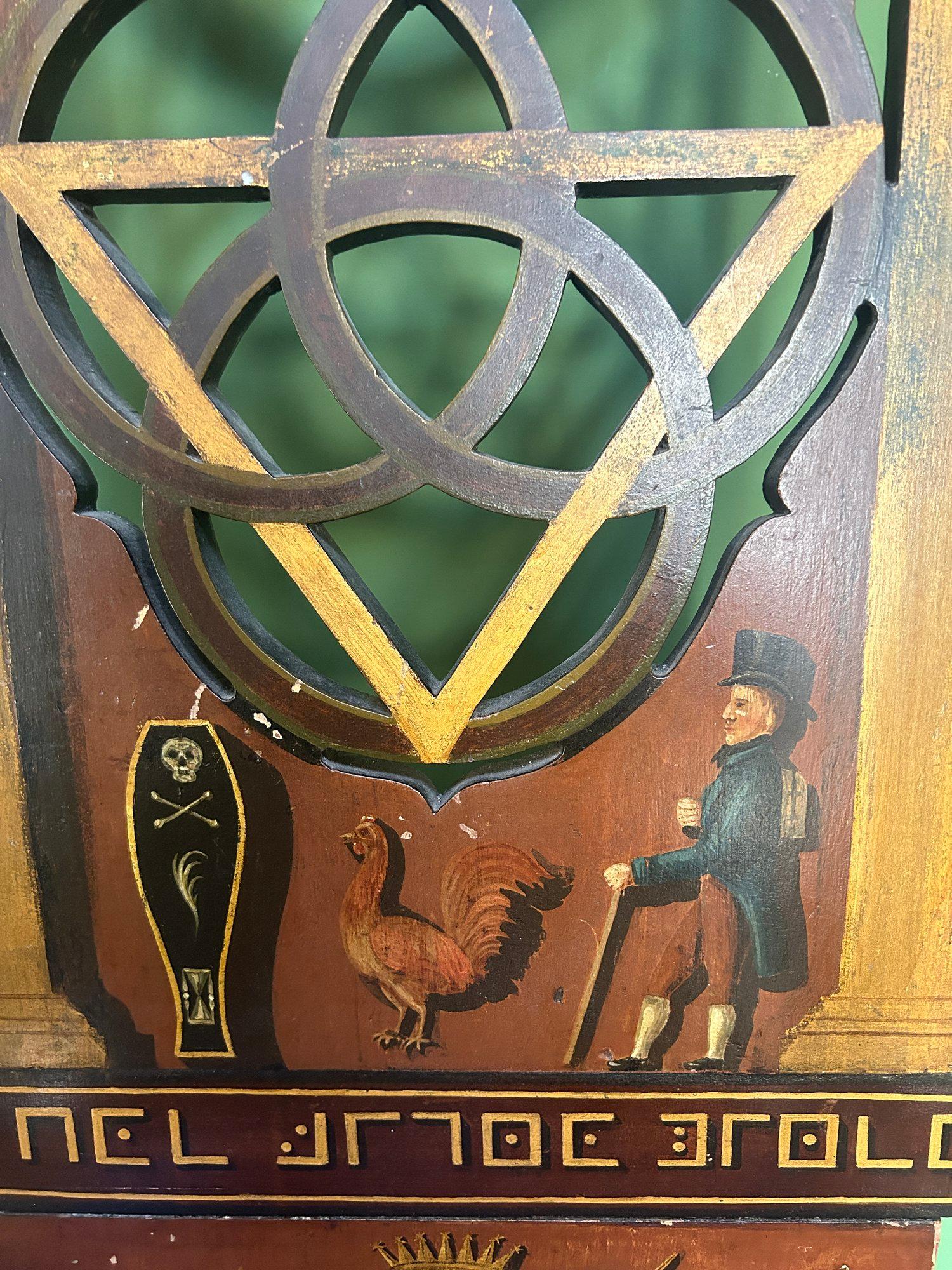 Early 19th Century Masonic Lodge Ceremonial Throne Chair with Magic Symbols For Sale 5