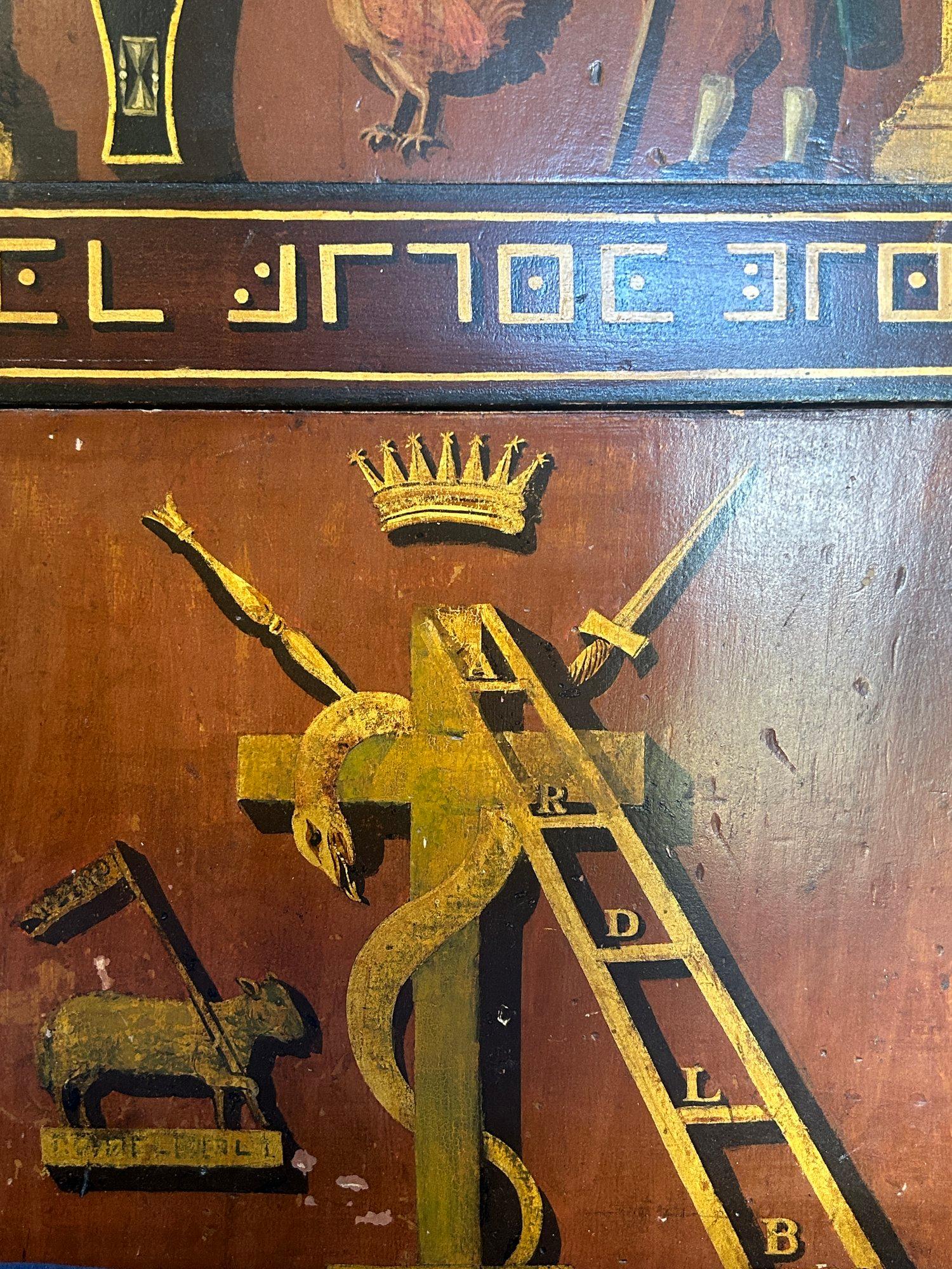 Early 19th Century Masonic Lodge Ceremonial Throne Chair with Magic Symbols For Sale 10