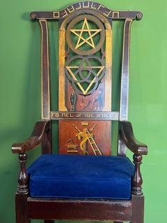 Early 19th Century Masonic Lodge Ceremonial Throne Chair with Magic Symbols
