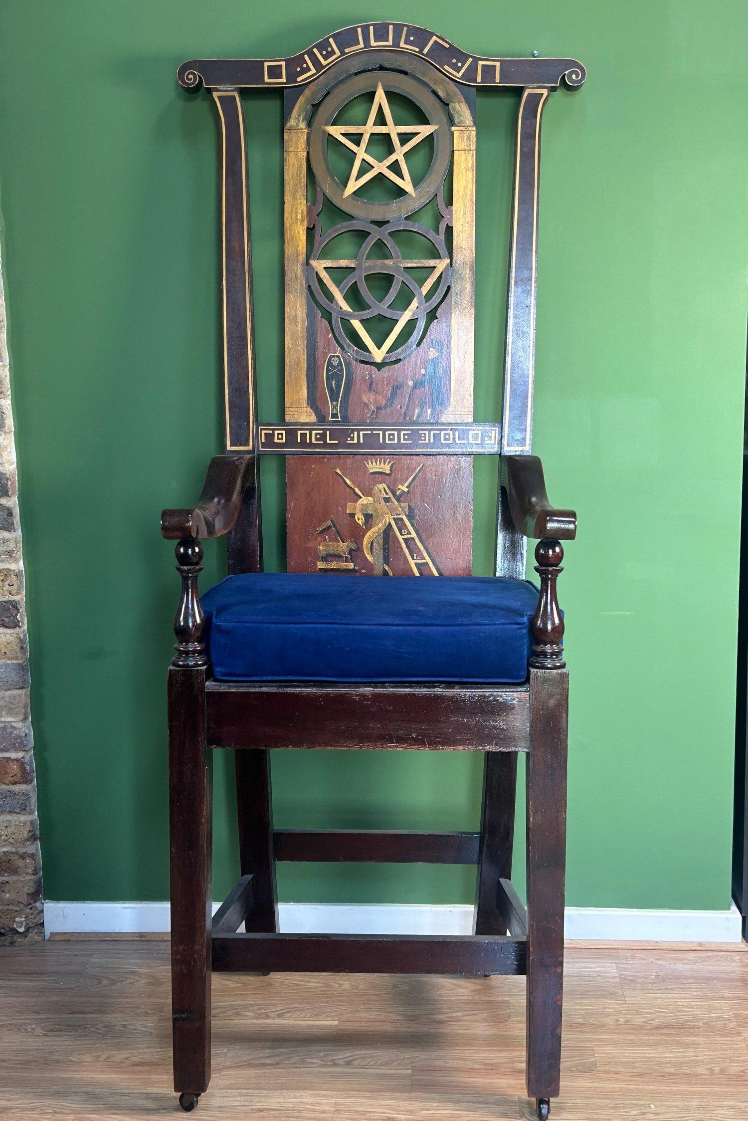 British Colonial Early 19th Century Masonic Lodge Ceremonial Throne Chair with Magic Symbols For Sale