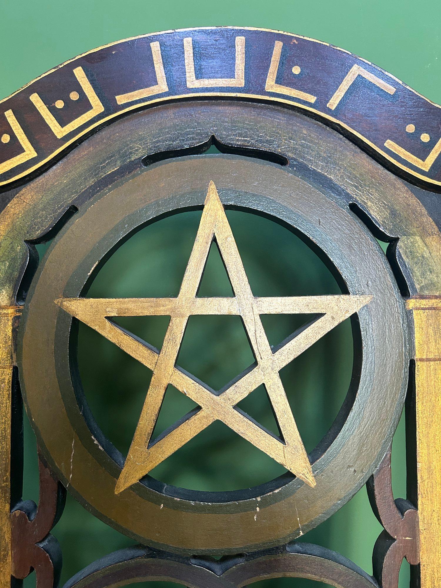English Early 19th Century Masonic Lodge Ceremonial Throne Chair with Magic Symbols For Sale