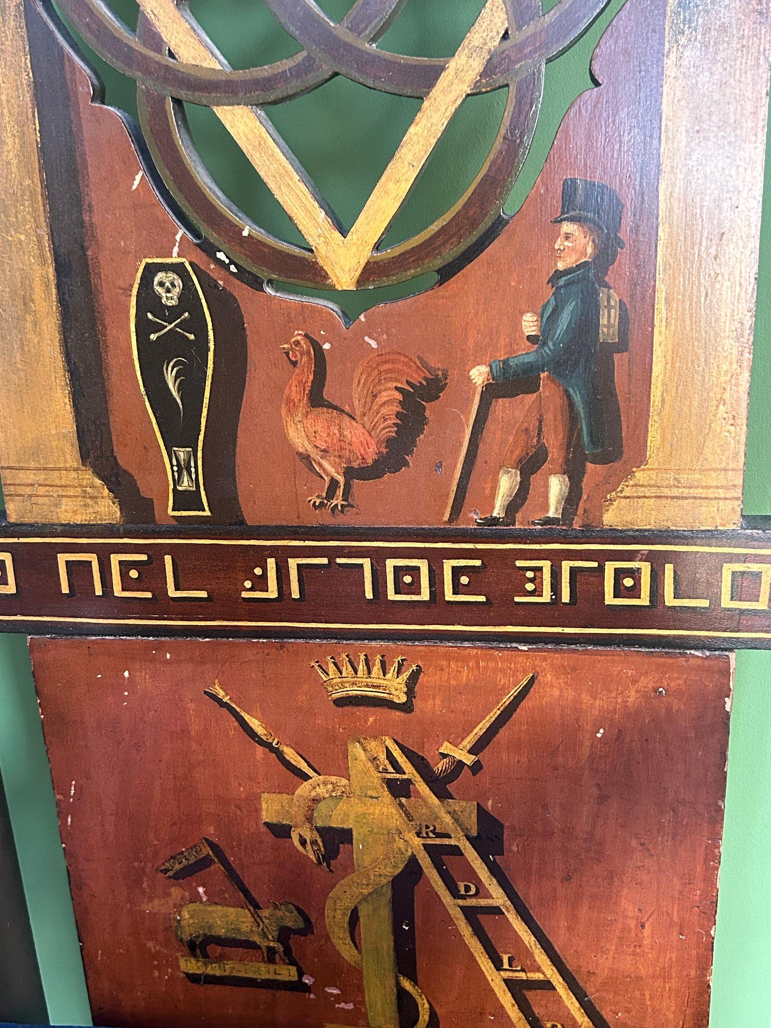 Early 19th Century Masonic Lodge Ceremonial Throne Chair with Magic Symbols In Good Condition For Sale In London, GB