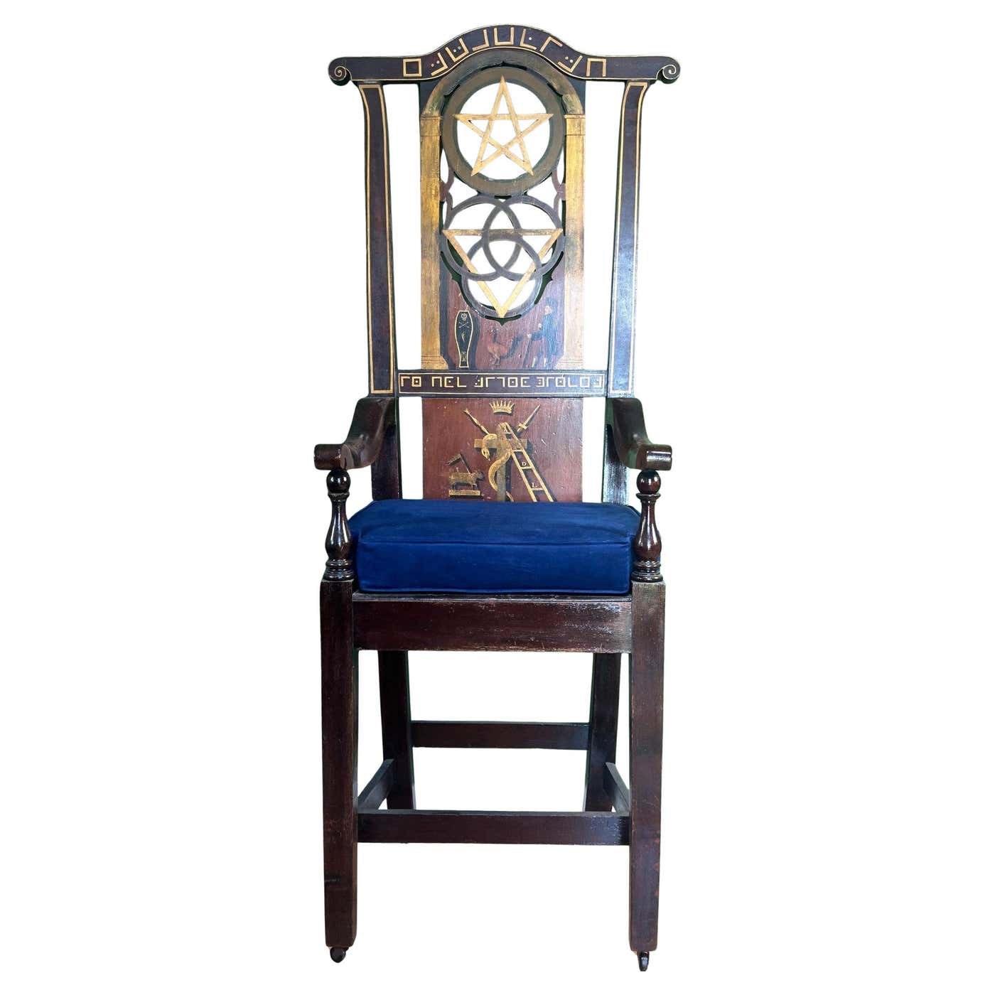 Chair Ritual Early 19th Century Masonic Lodge Ceremonial Throne Chair with Magic ...