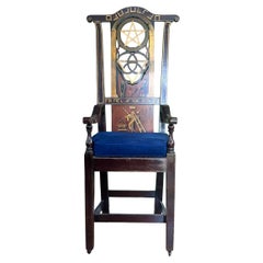 Early 19th Century Masonic Lodge Ceremonial Throne Chair with Magic Symbols