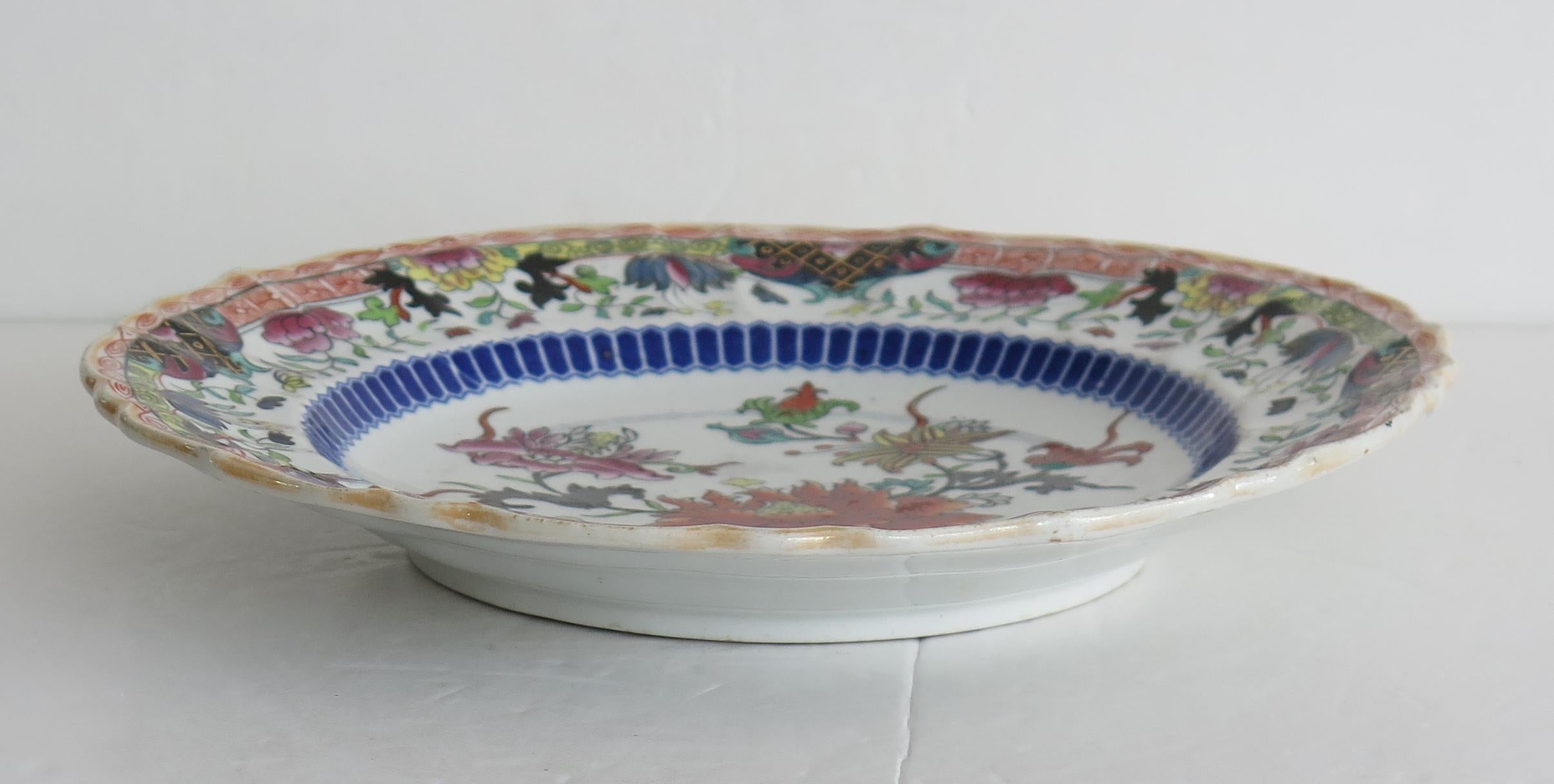Hand-Painted Early 19th Century Masons Ironstone Desert Plate in Ragged Rose Ptn, Circa 1825