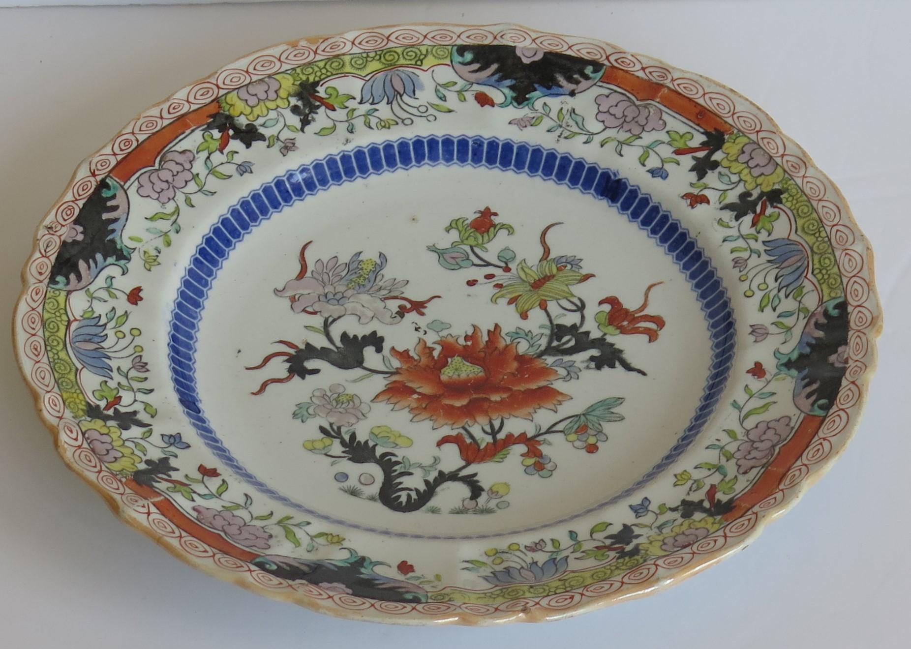 Hand-Painted Early 19th Century Masons Ironstone Plate in Ragged Rose Pattern, Circa 1830