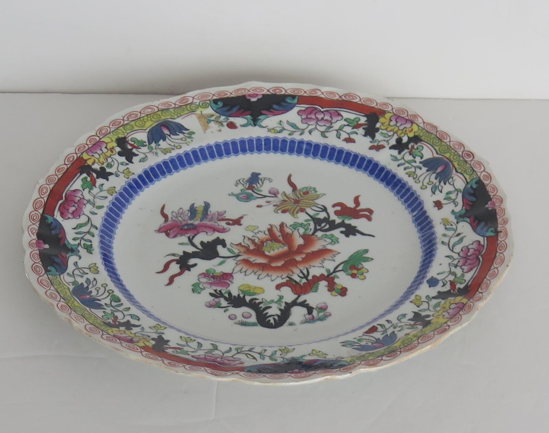 Hand-Painted Early 19th Century Masons Ironstone Plate in Ragged Rose Pattern, Circa 1830