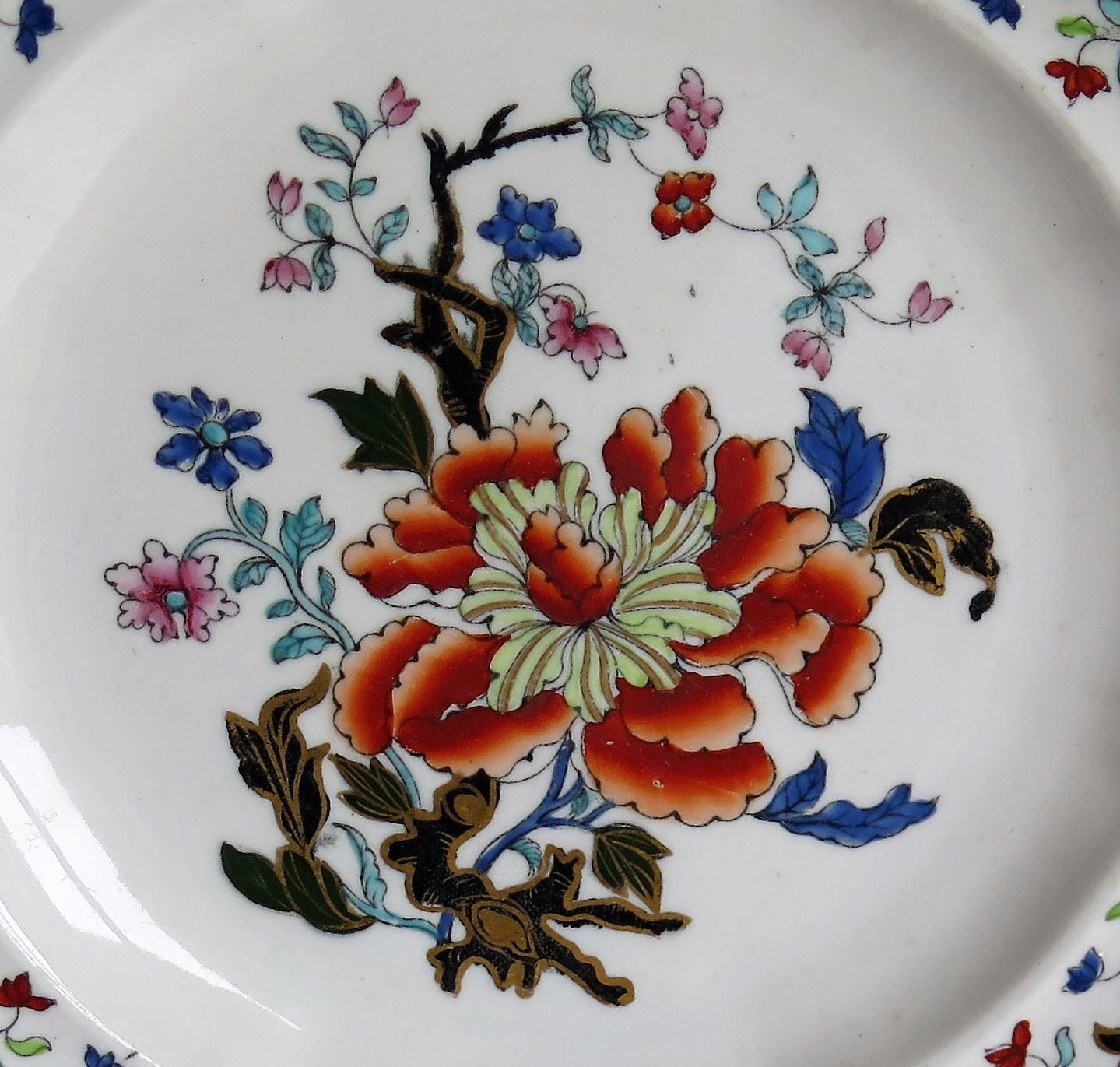 Early 19th Century Masons Ironstone Plate in Ragged Rose Pattern, Rare Shape 5