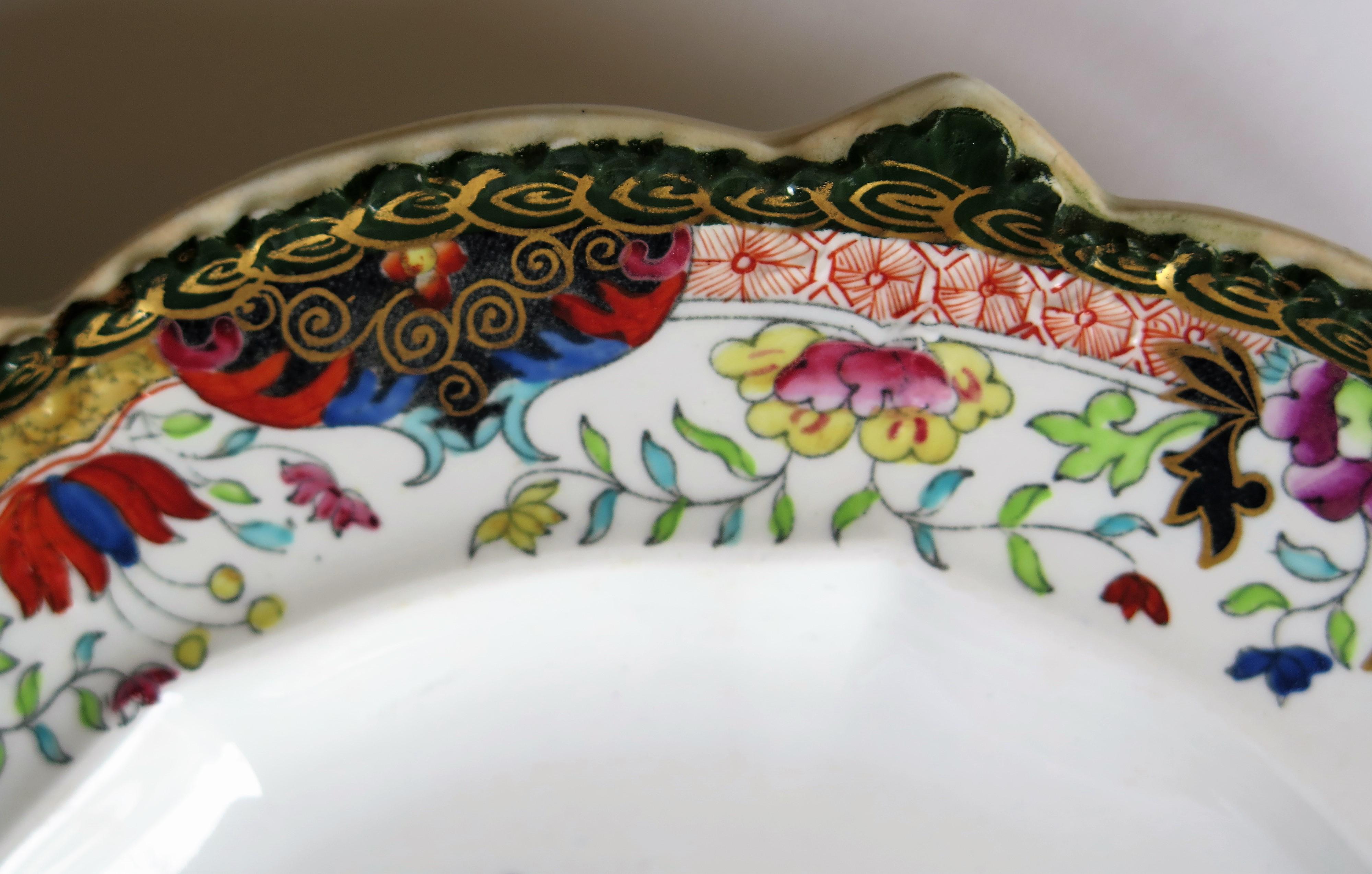 Early 19th Century Masons Ironstone Plate in Ragged Rose Pattern, Rare Shape 9