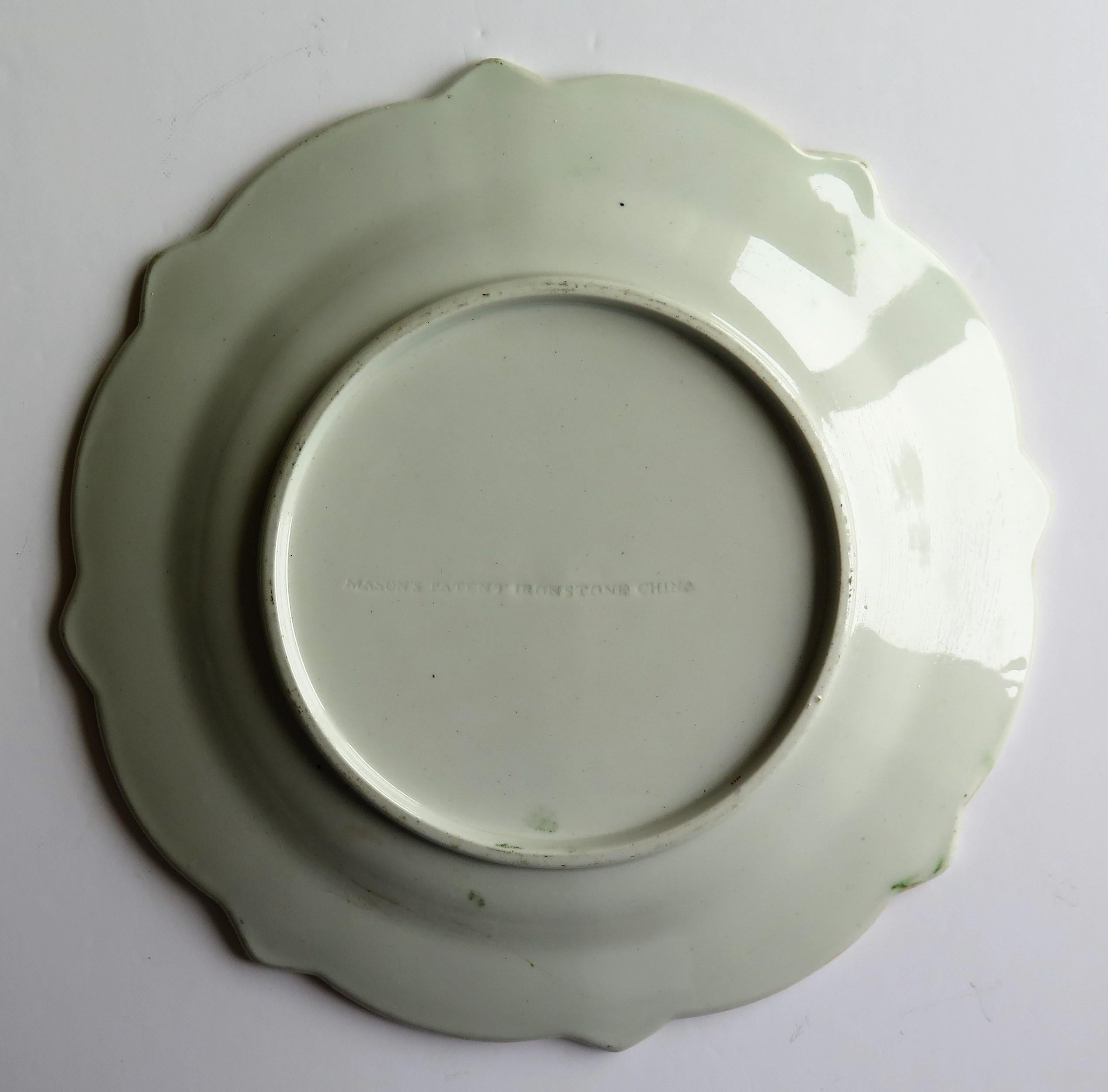 Early 19th Century Masons Ironstone Plate in Ragged Rose Pattern, Rare Shape 10