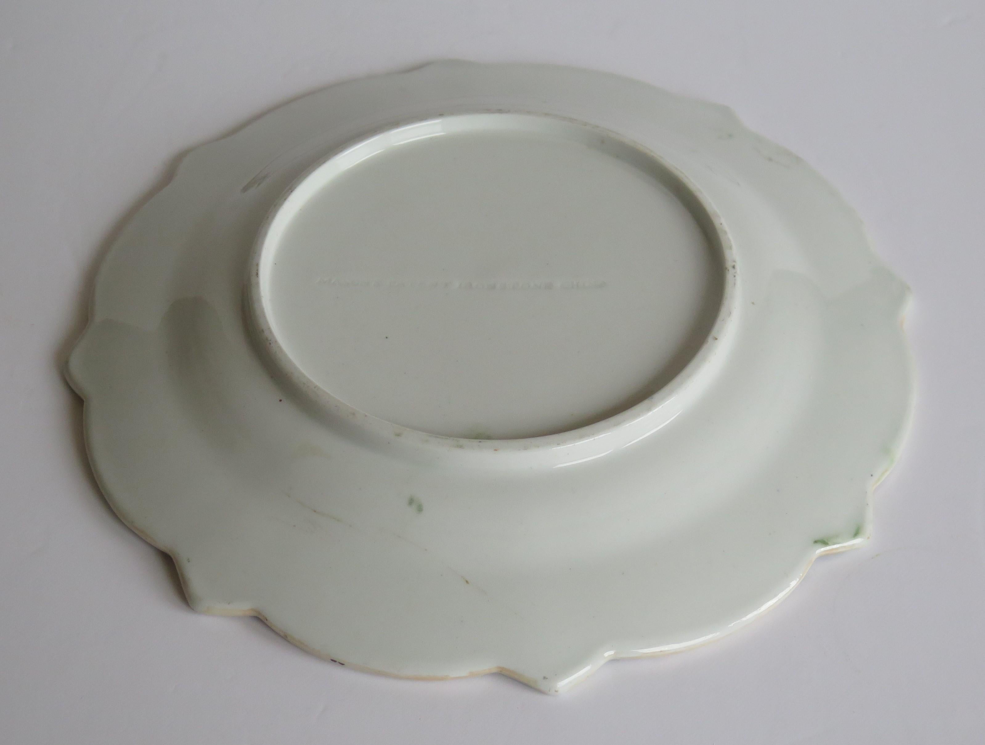 Early 19th Century Masons Ironstone Plate in Ragged Rose Pattern, Rare Shape 11