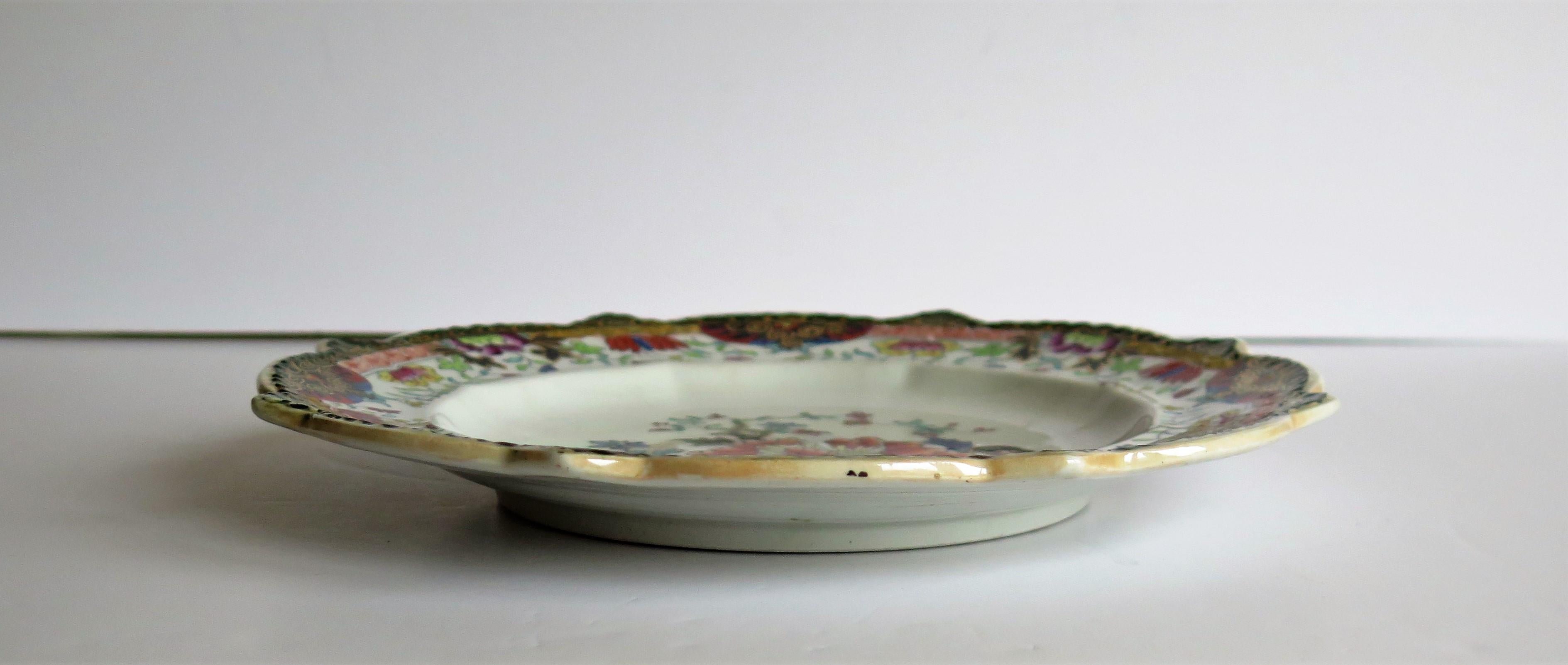 Early 19th Century Masons Ironstone Plate in Ragged Rose Pattern, Rare Shape 2
