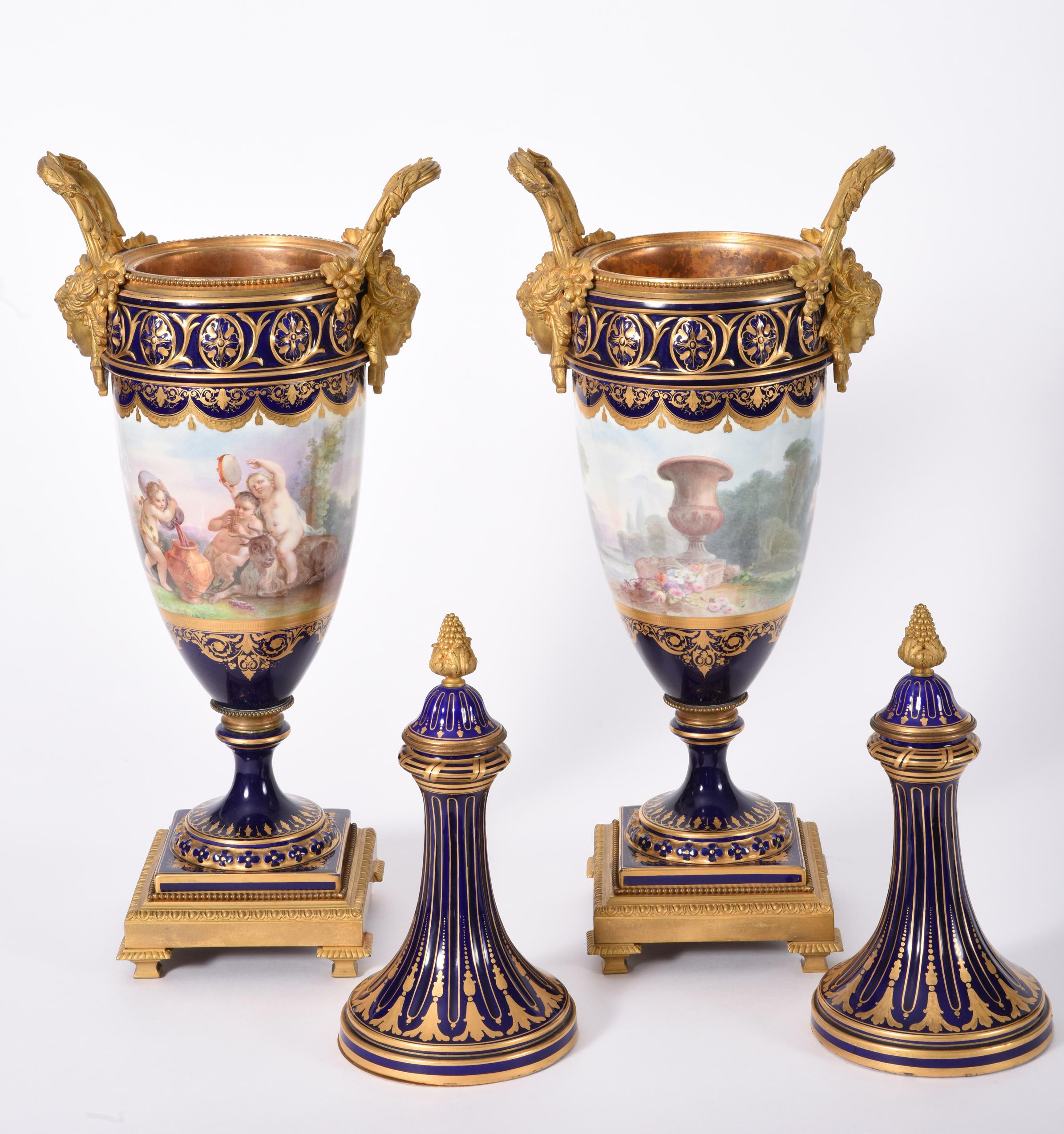 Early 19th Century Matching Pair of Bronze Mounted Porcelain Urns 2