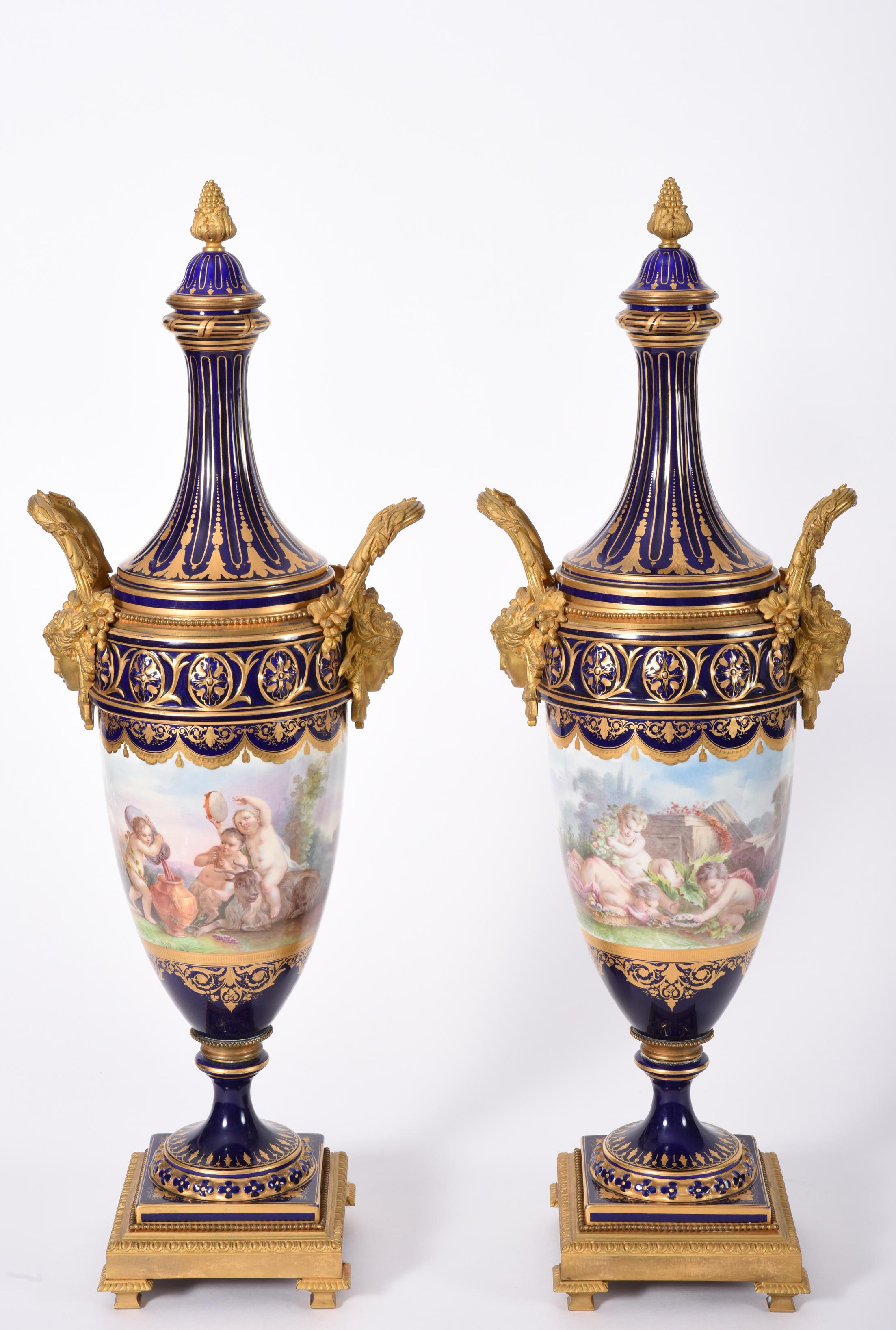 Early 19th Century Matching Pair of Bronze Mounted Porcelain Urns 1
