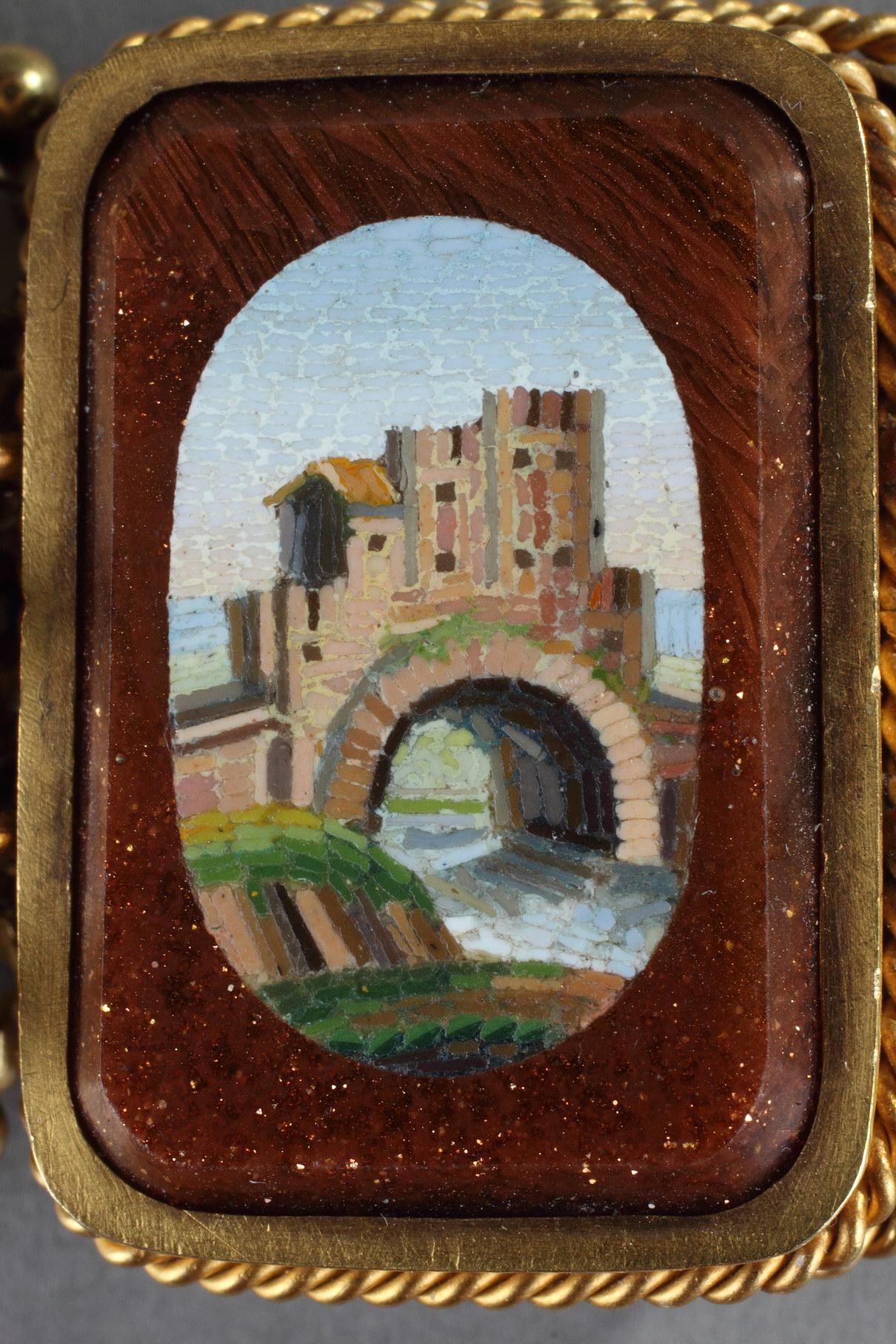 Women's or Men's Early 19th century Micromosaic Bracelet with Scenes of Rome. For Sale