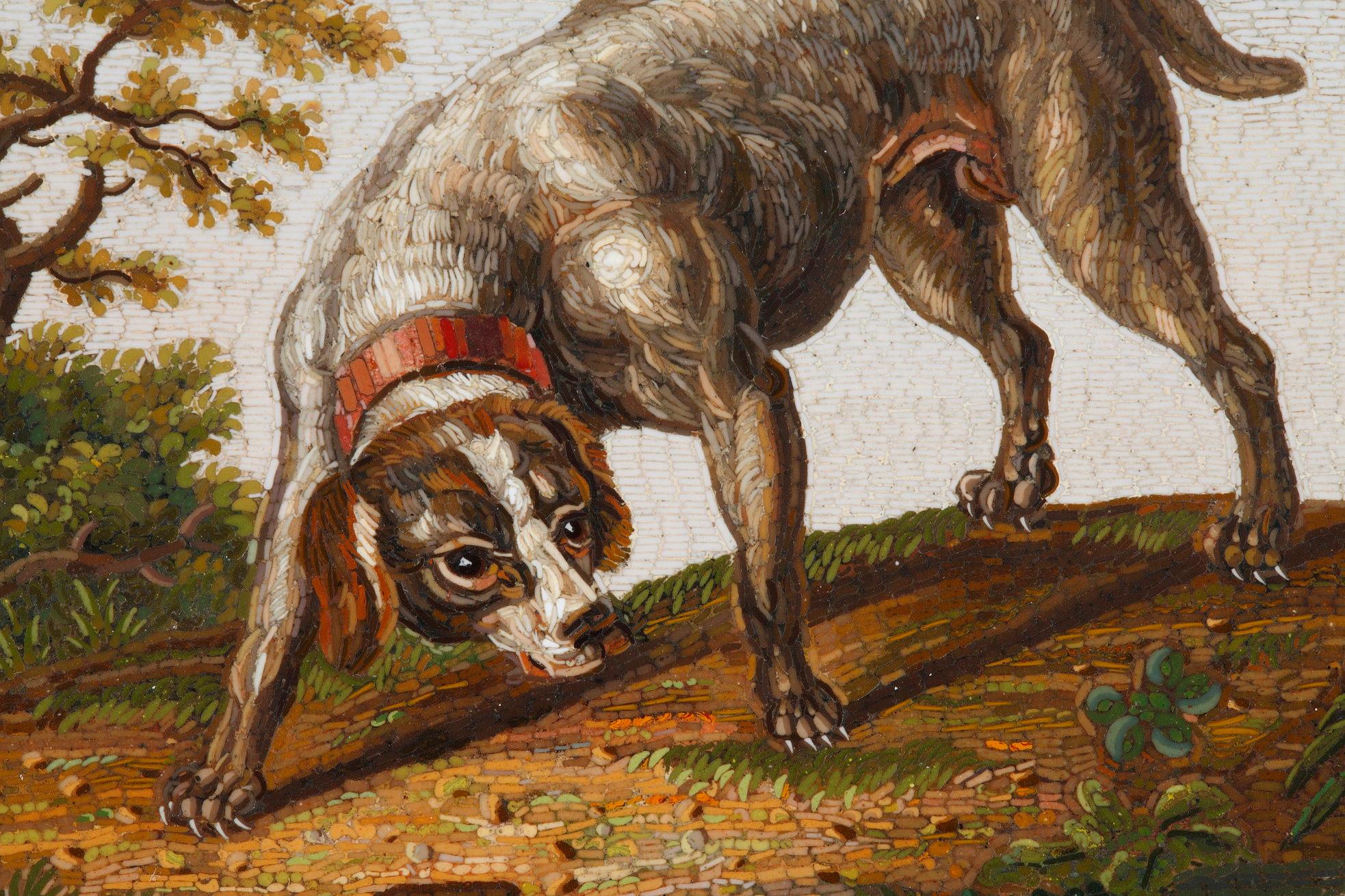 Early 19th Century Micromosaic Dog Chasing a Duck, After Gioacchino Barberi In Good Condition For Sale In Paris, FR