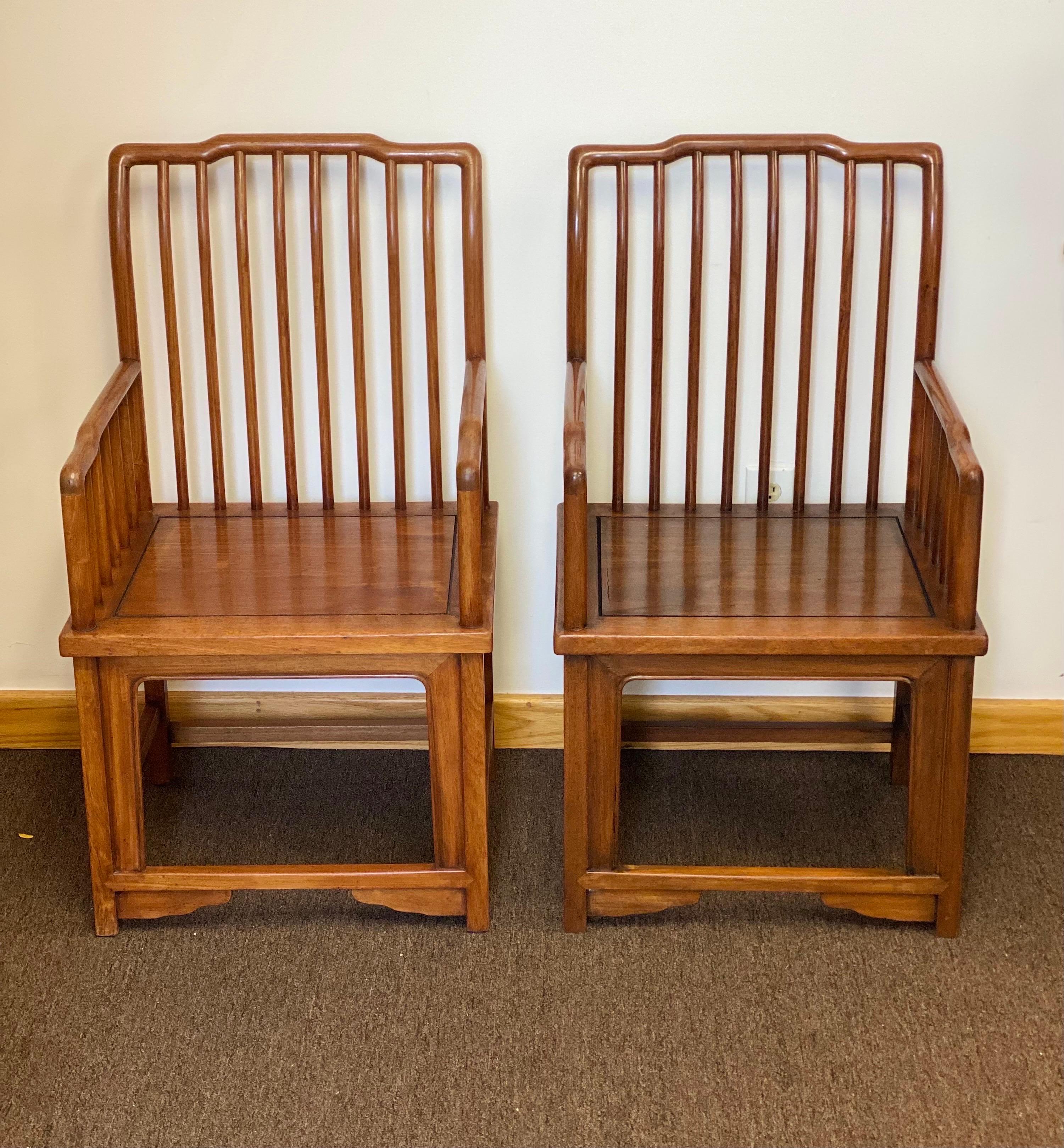 Early 19th Century Ming Style Slatted Back Hardwood Armchairs For Sale 5