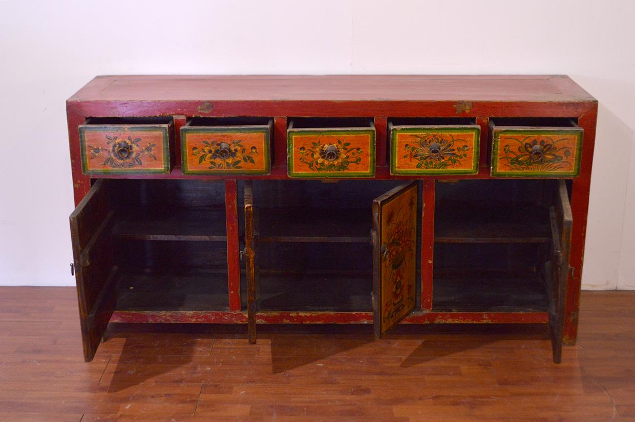 Early 19th Century Mongolian Fine Painted Sideboard Five Drawers Four Doors 4