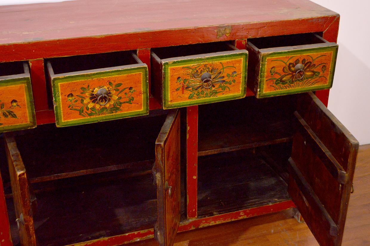 Early 19th Century Mongolian Fine Painted Sideboard Five Drawers Four Doors 10