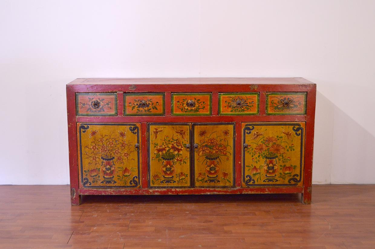 Early 19th Century Mongolian Fine Painted Sideboard Five Drawers Four Doors 11