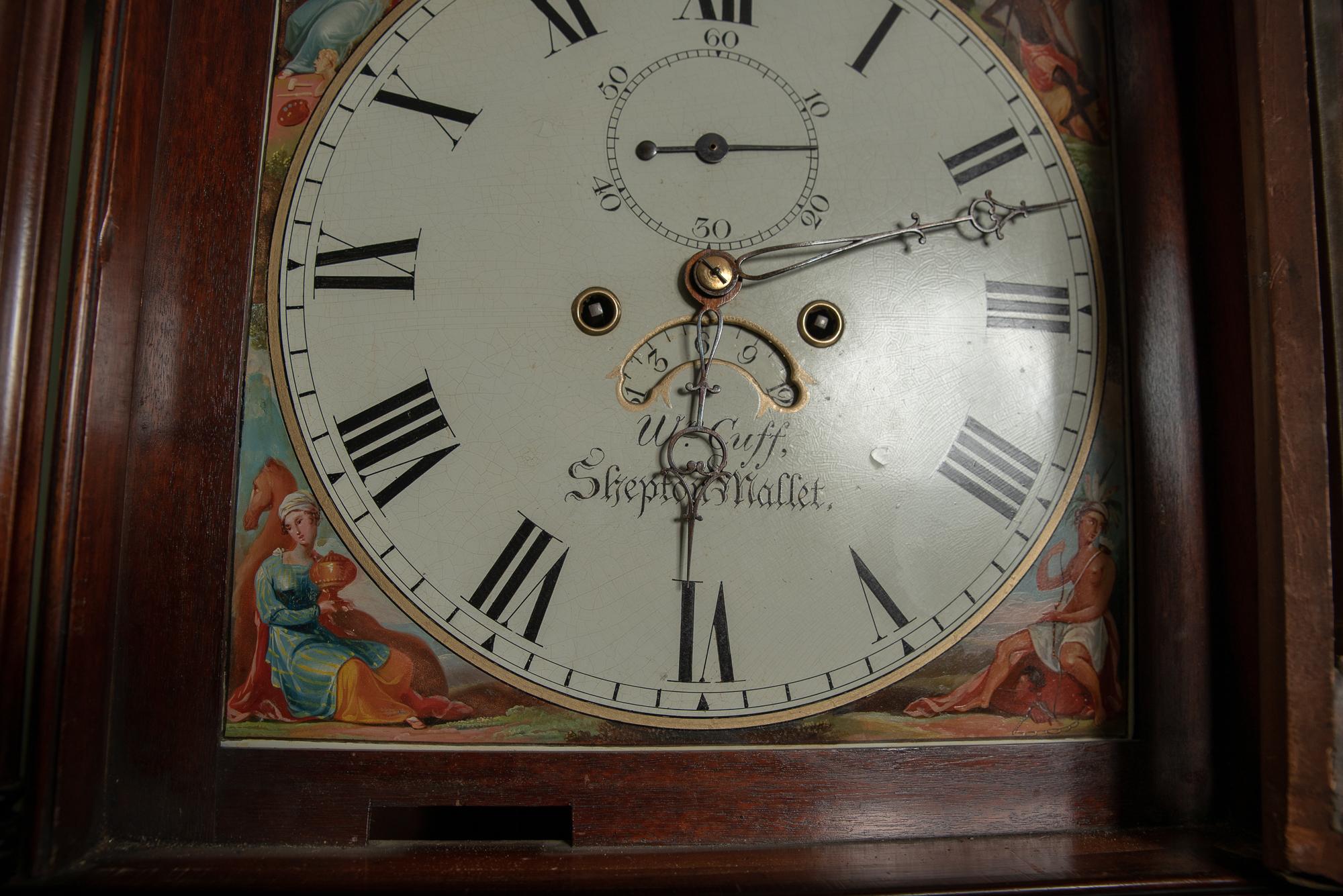 Inlay Early 19th Century Moon Phase Clock by William Cuff of Shepton Mallet For Sale