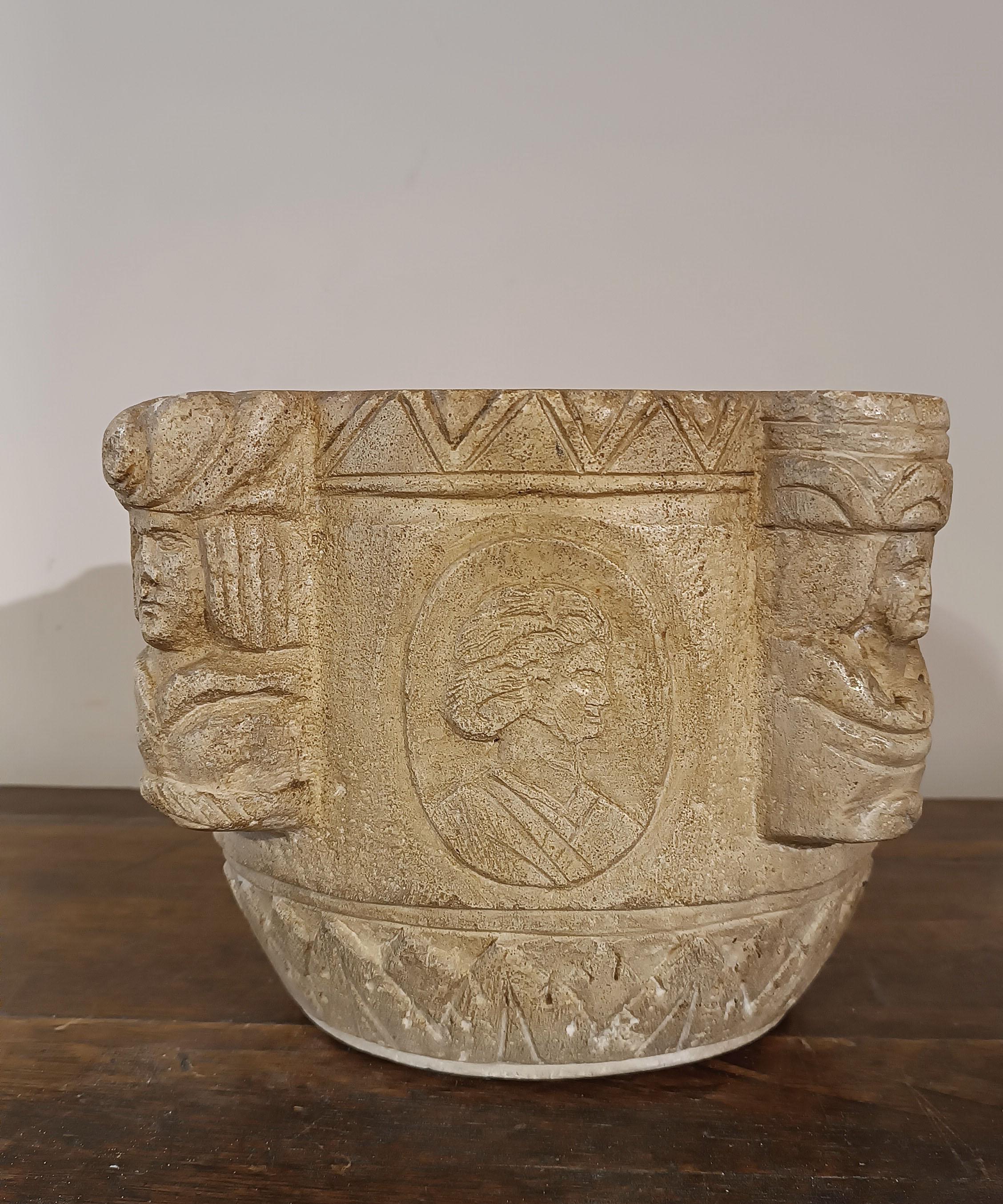 Italian EARLY 19th CENTURY MORTAR WITH FIGURED ENGRAVINGS