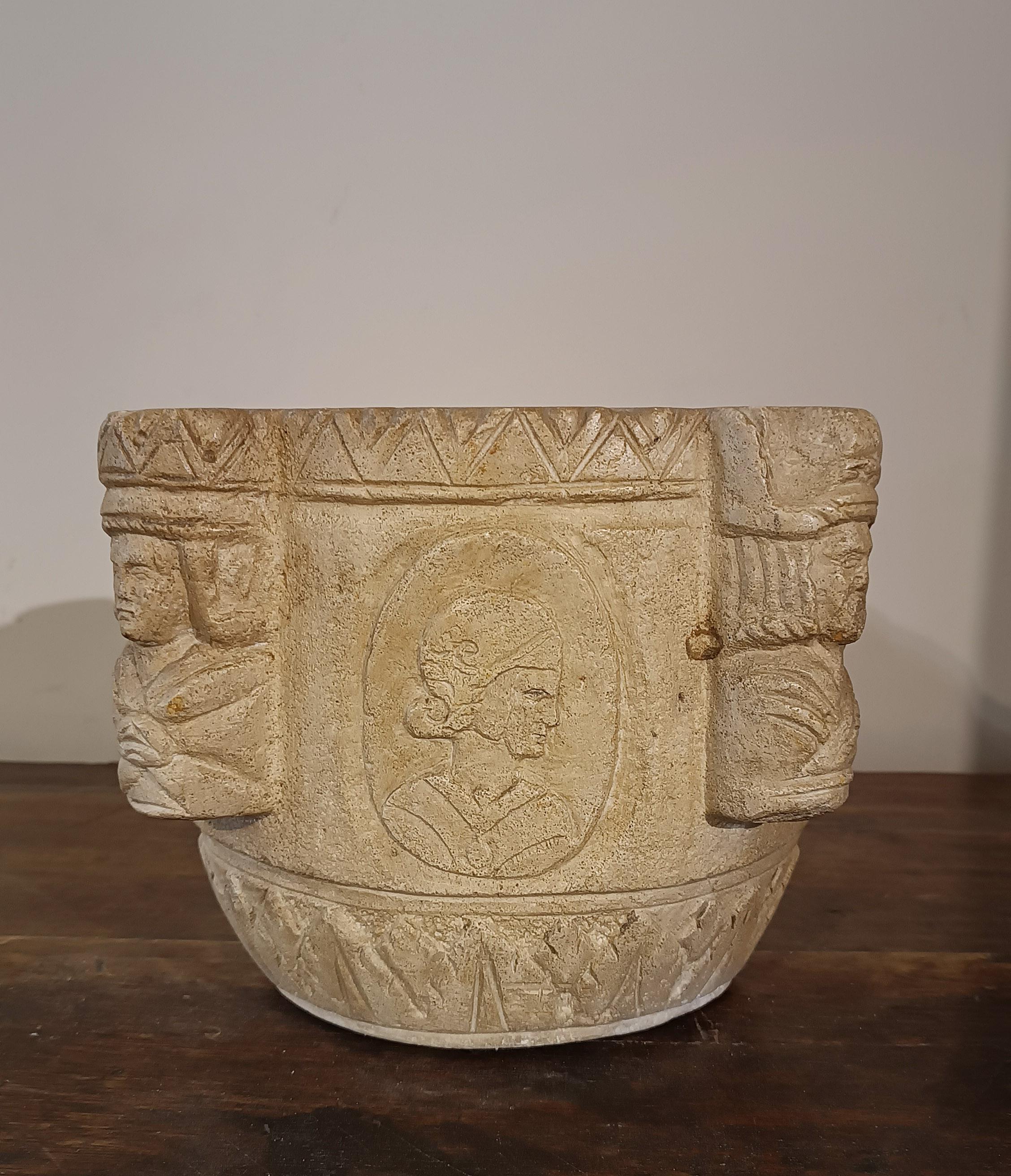 19th Century EARLY 19th CENTURY MORTAR WITH FIGURED ENGRAVINGS