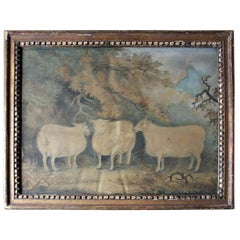 Early 19th Century Naïve School Watercolour of Three Prize Sheep, circa 1812