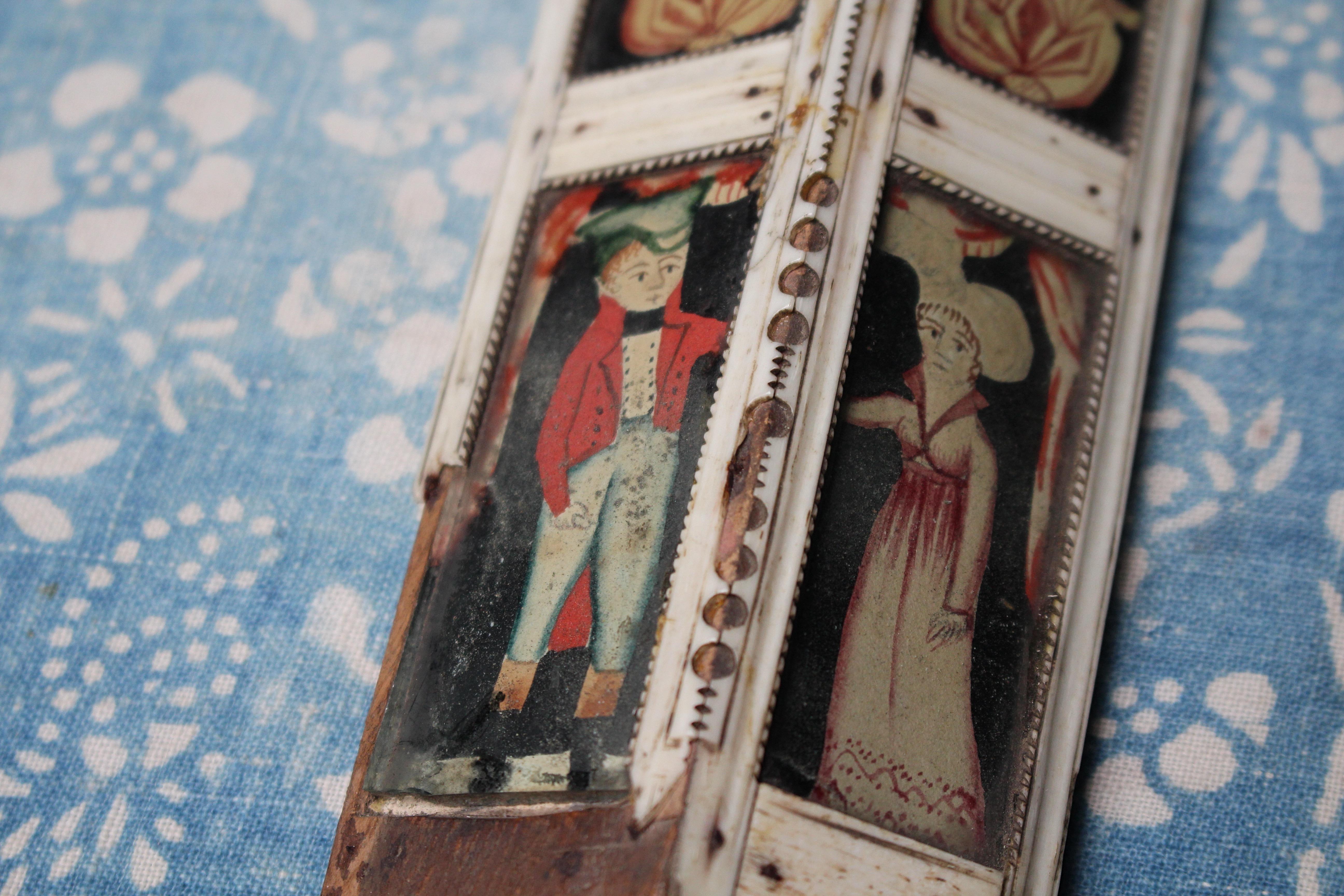 Early 19th Century Napoleonic Prisoner of War Painted Casket Lid Folk Art For Sale 5