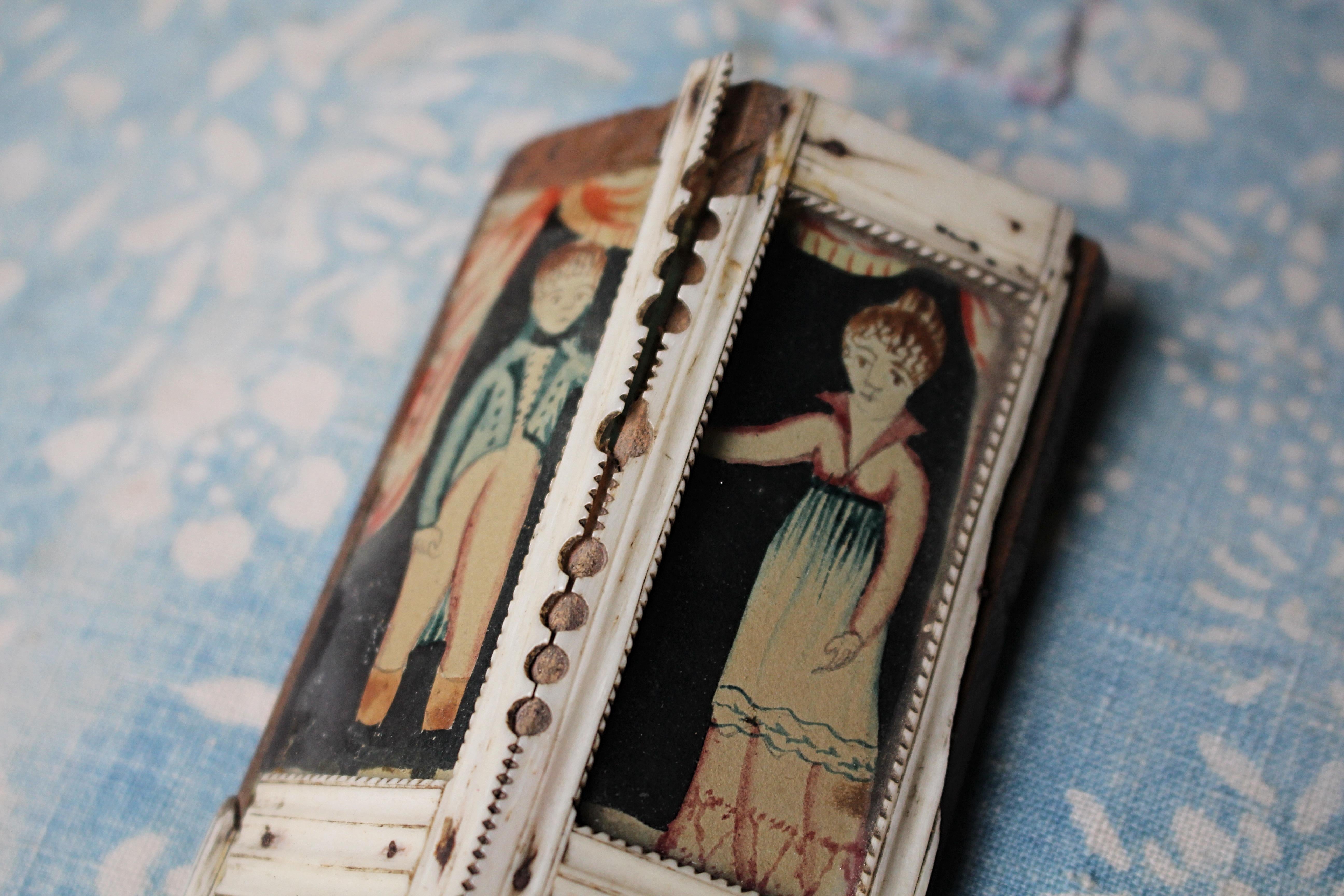Early 19th Century Napoleonic Prisoner of War Painted Casket Lid Folk Art For Sale 8
