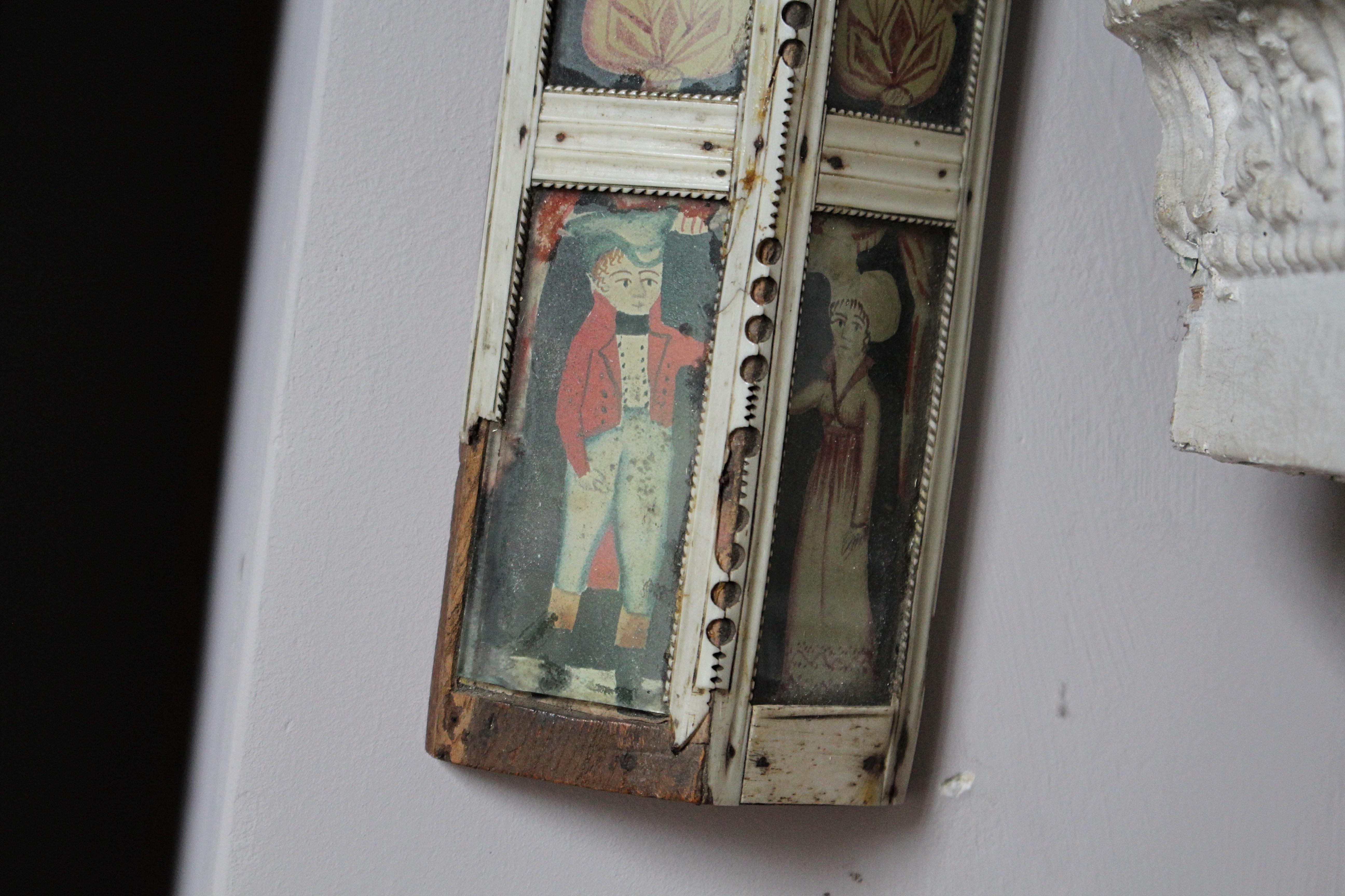 European Early 19th Century Napoleonic Prisoner of War Painted Casket Lid Folk Art For Sale