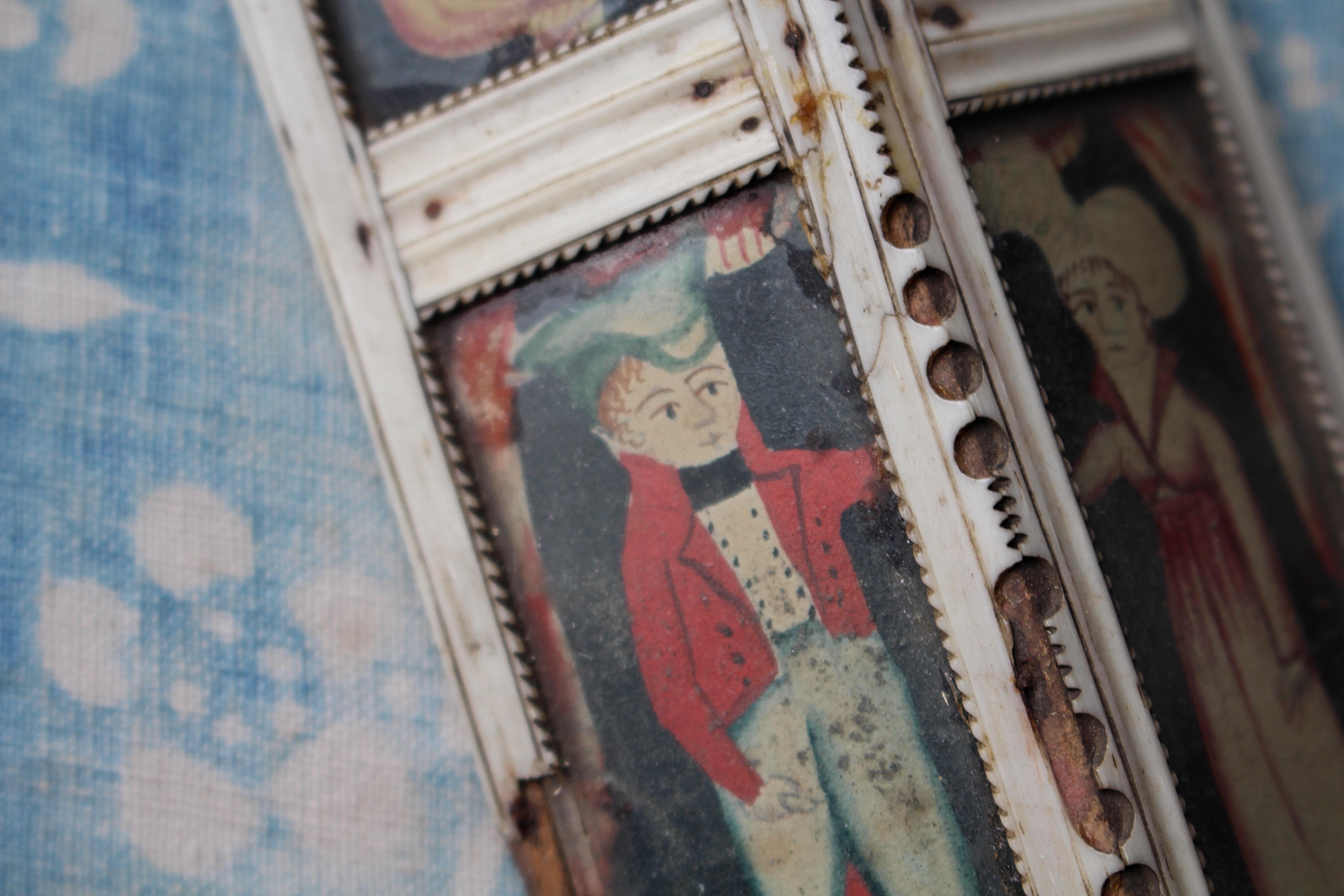 Natural Fiber Early 19th Century Napoleonic Prisoner of War Painted Casket Lid Folk Art For Sale