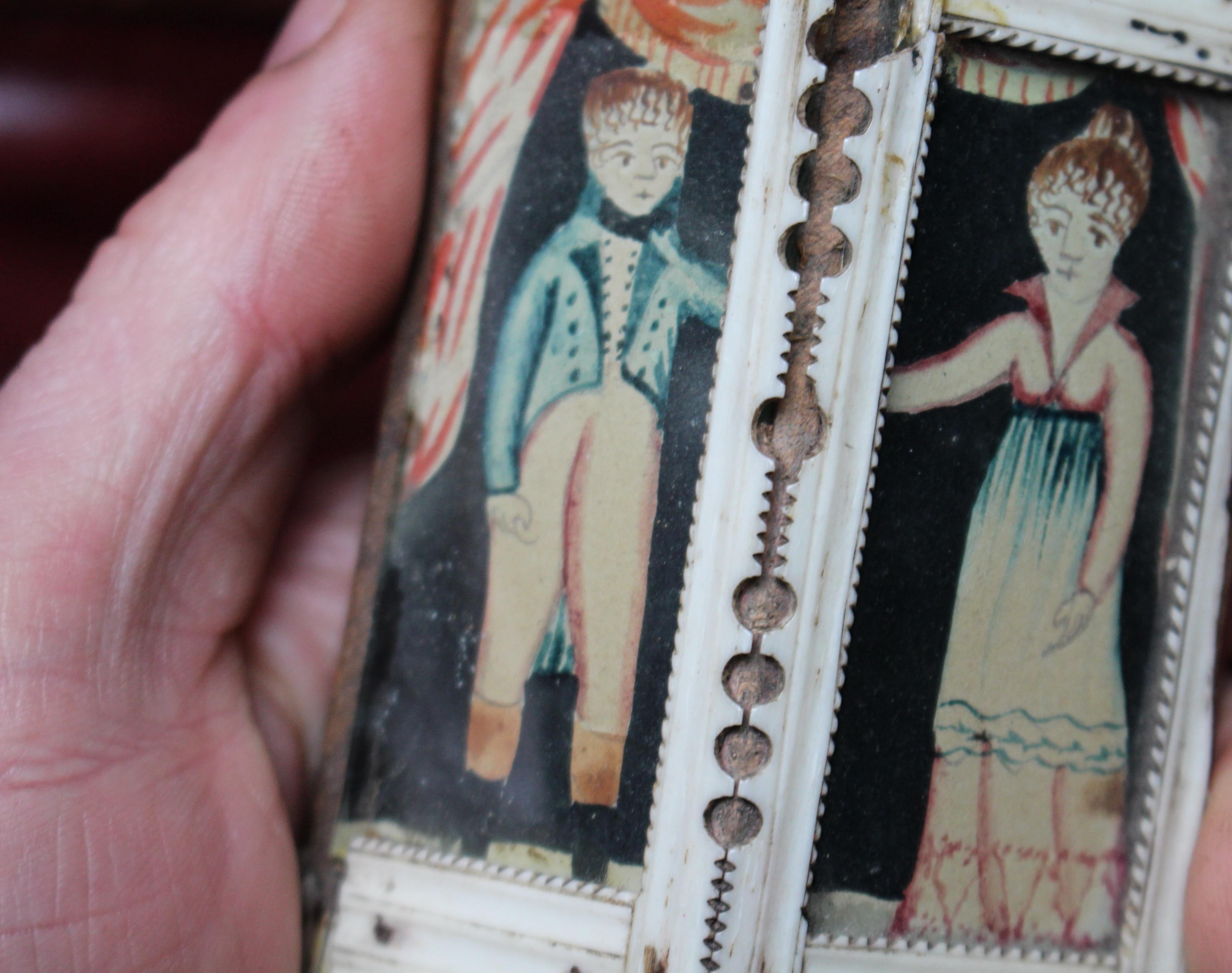 Early 19th Century Napoleonic Prisoner of War Painted Casket Lid Folk Art For Sale 2