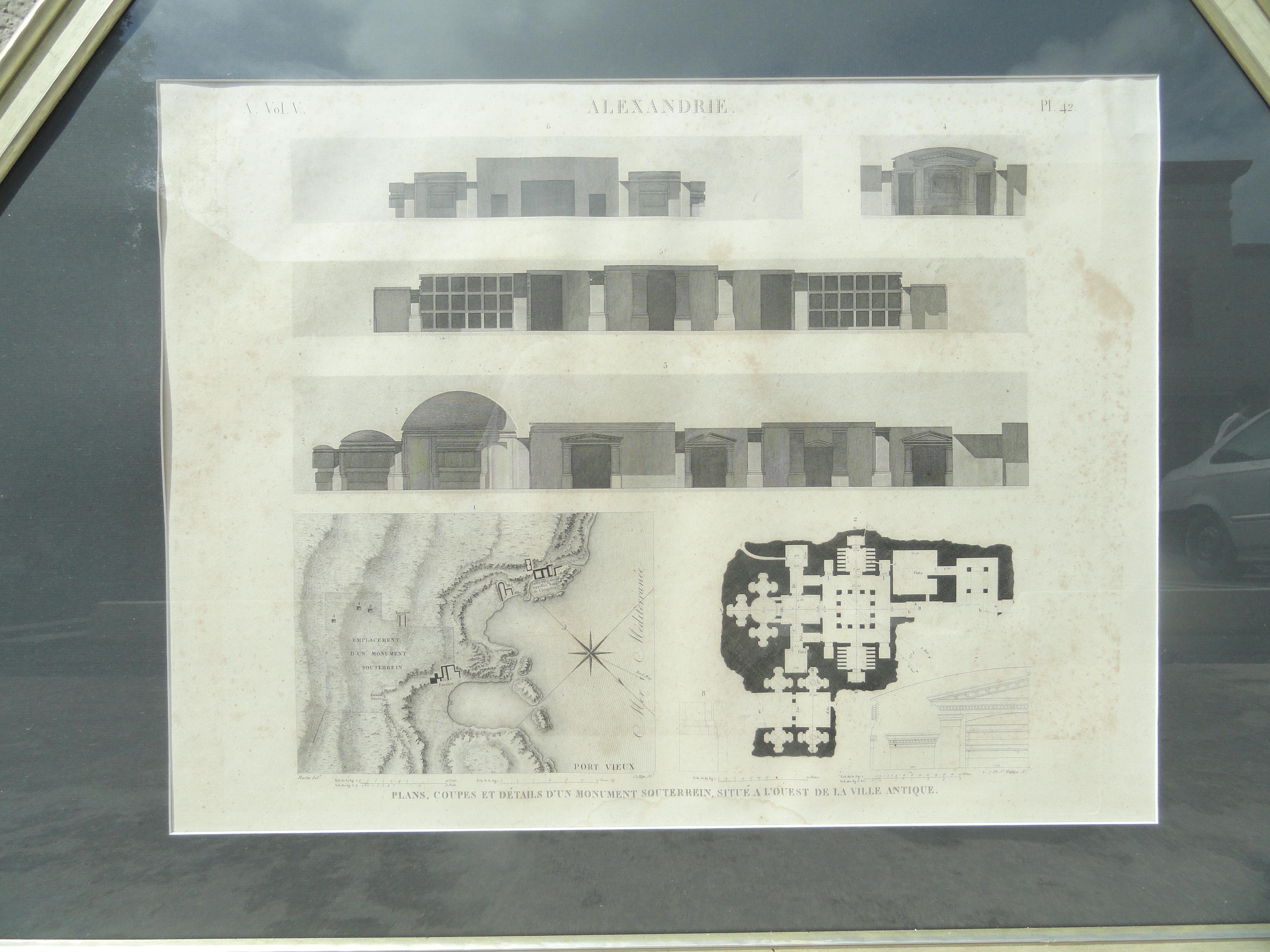 Drawing from a folio by Baron Dominique Vivant Denon who was the sole artist who accompanied the French troops into upper Egypt. His drawings of the magnificent ruins of temples were the first accurate European records of those monuments.
Denon's