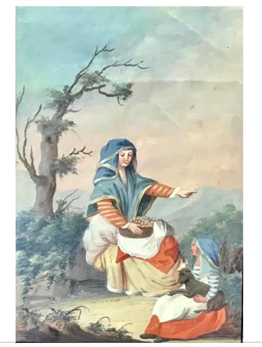 Paint Early 19th Century Neapolitan Gouache on Paper, Set of 3 For Sale