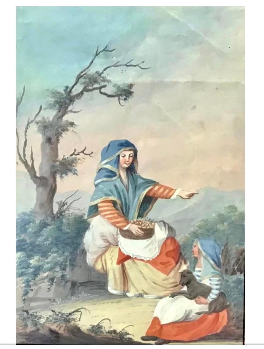 Neapolitanische Gouache auf Papier, 3er-Set, frühes 19. Jahrhundert (Farbe) im Angebot