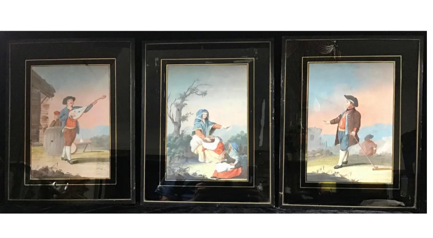 Early 19th Century Neapolitan Gouache on Paper, Set of 3 For Sale 3
