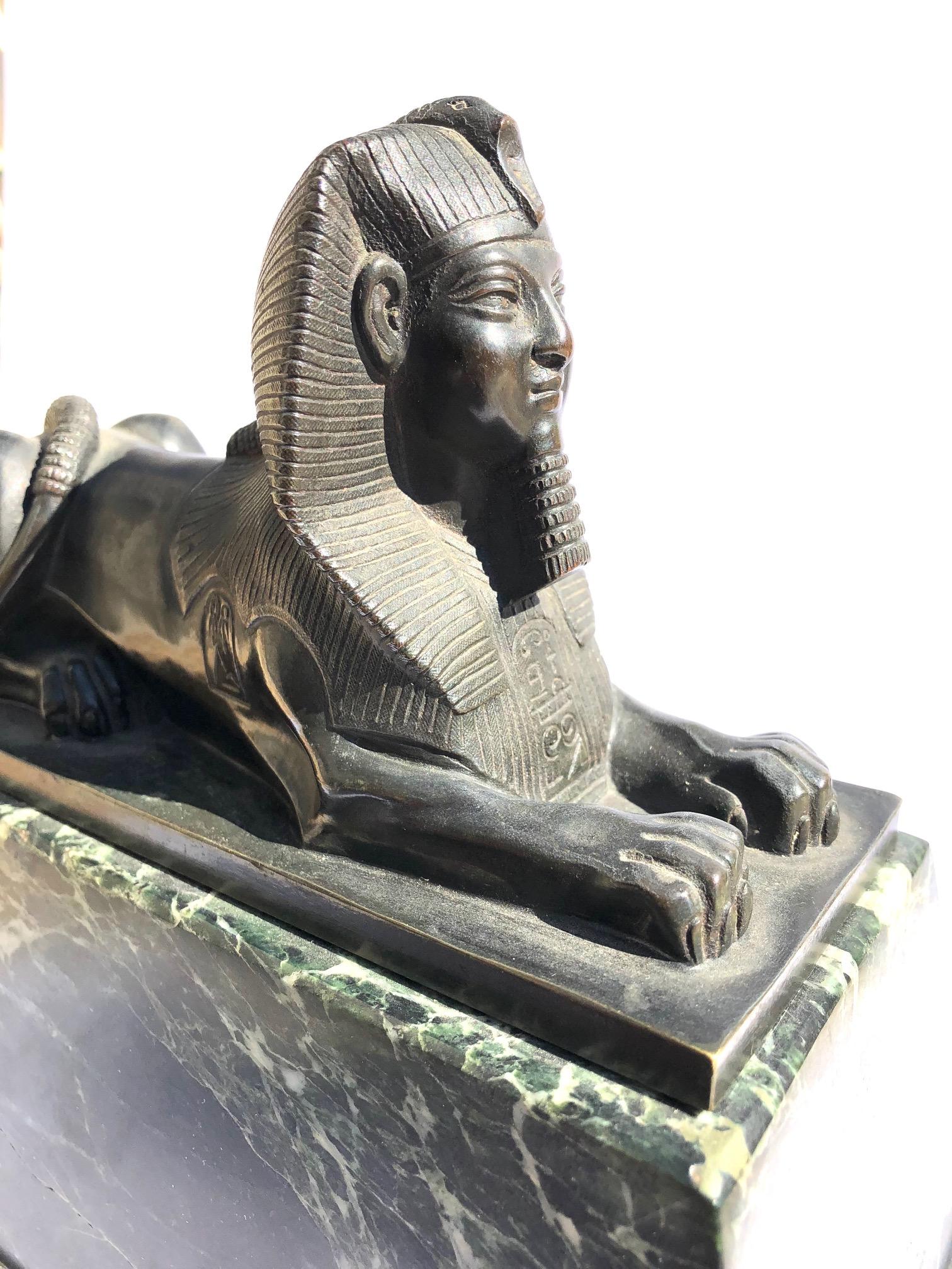 An Early 19th Century Neo Classical Bronze Sphynx on Green Marble Base In Excellent Condition In Armadale, Victoria
