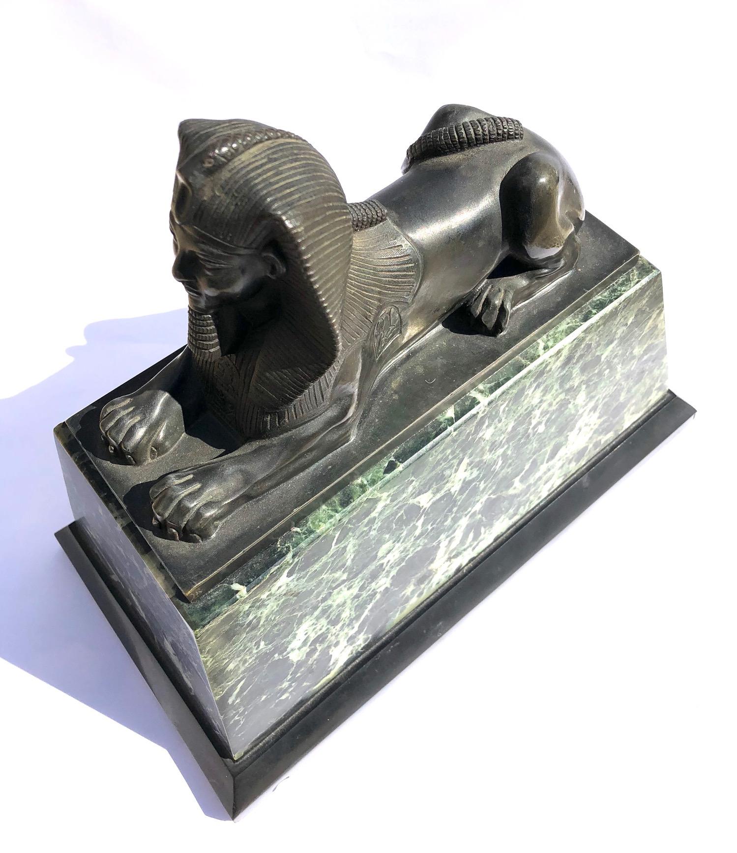 An Early 19th Century Neo Classical Bronze Sphynx on Green Marble Base 2
