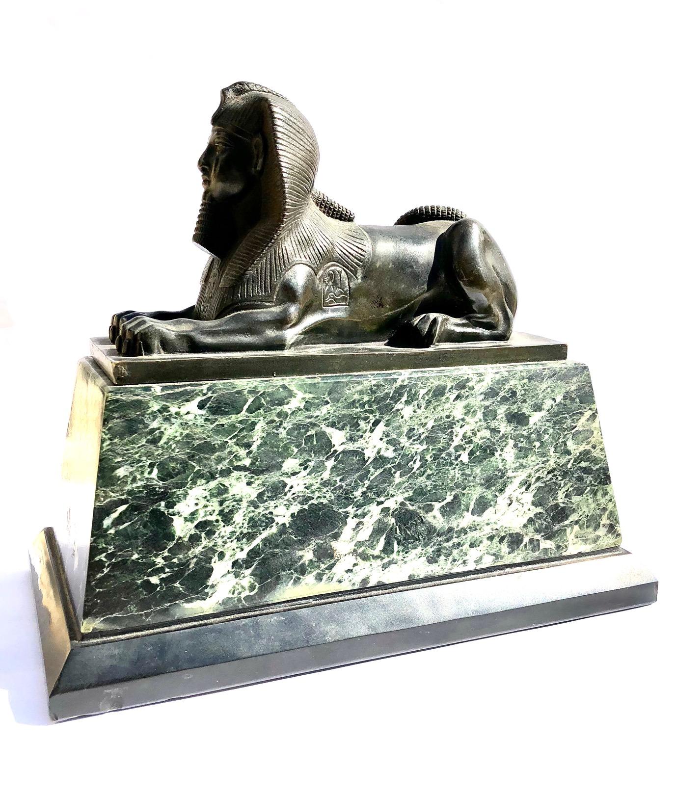 An Early 19th Century Neo Classical Bronze Sphynx on Green Marble Base 3