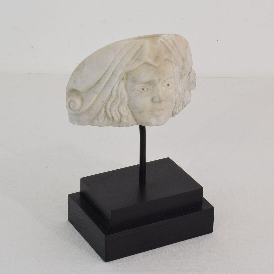 Hand-Carved Early 19th Century Neoclassical Italian Marble Architectural Head Fragment