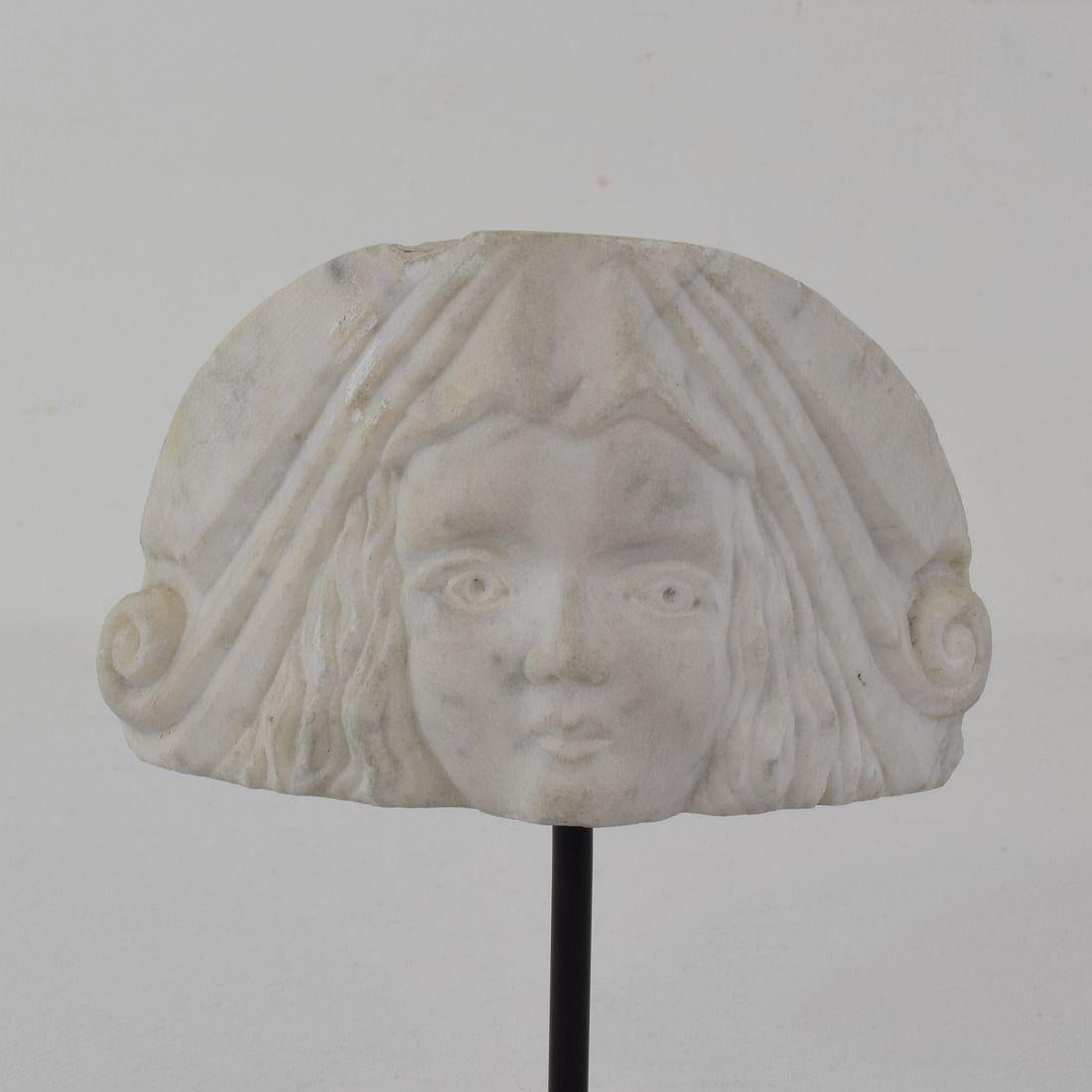 Early 19th Century Neoclassical Italian Marble Architectural Head Fragment 3