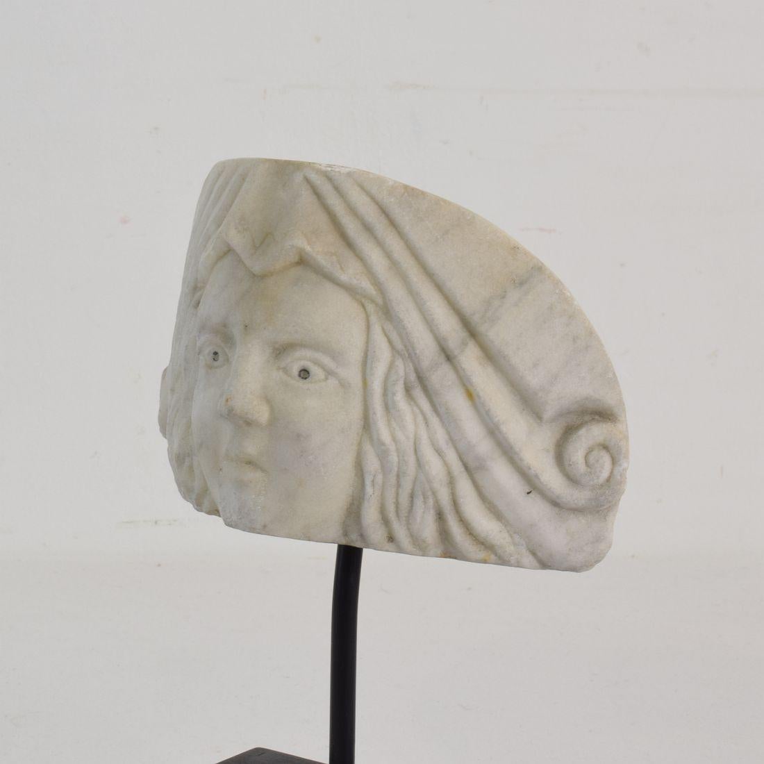Early 19th Century Neoclassical Italian Marble Architectural Head Fragment 4